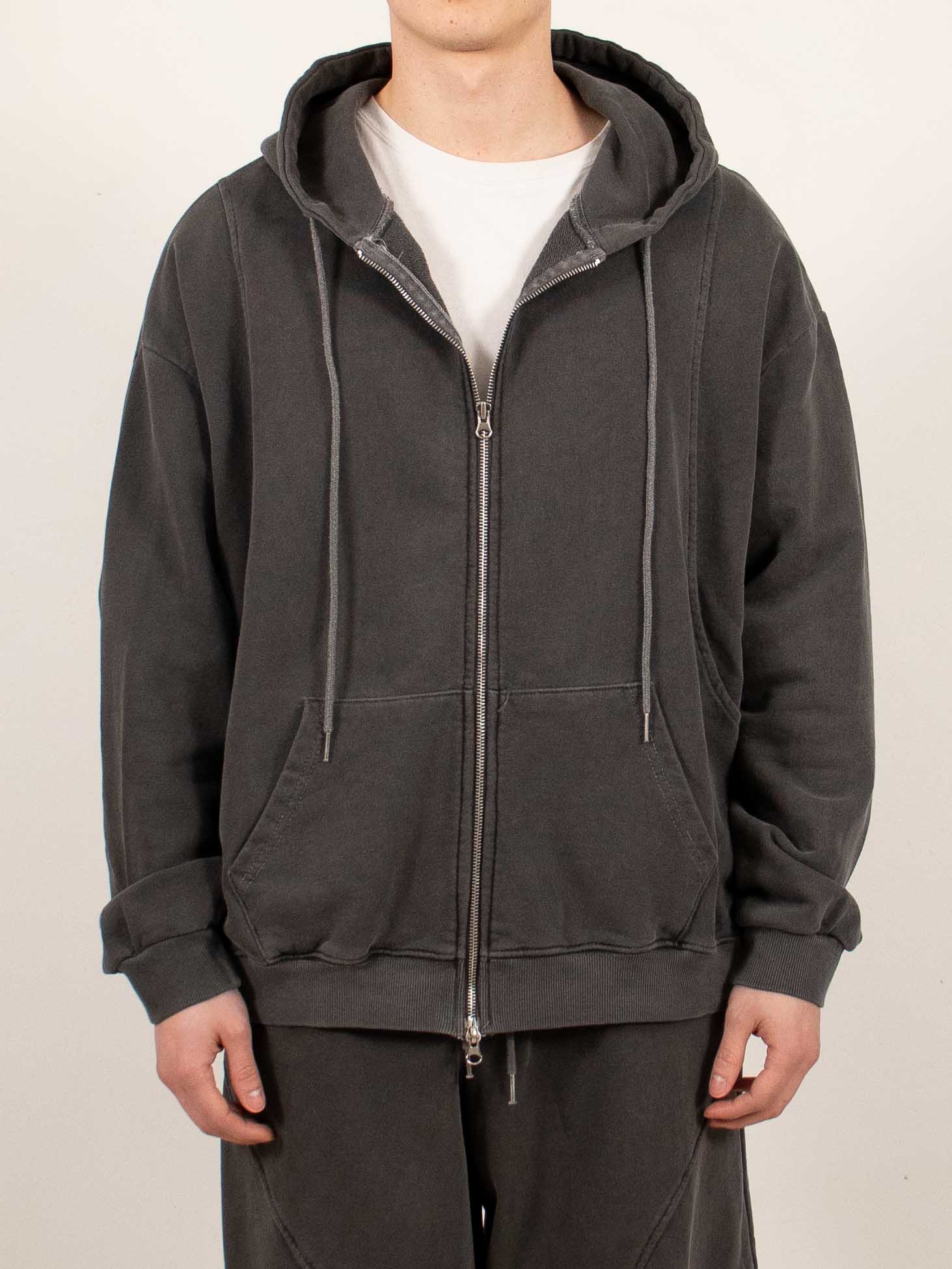 Charcoal Sculpted Seam Zip-up Hoodie