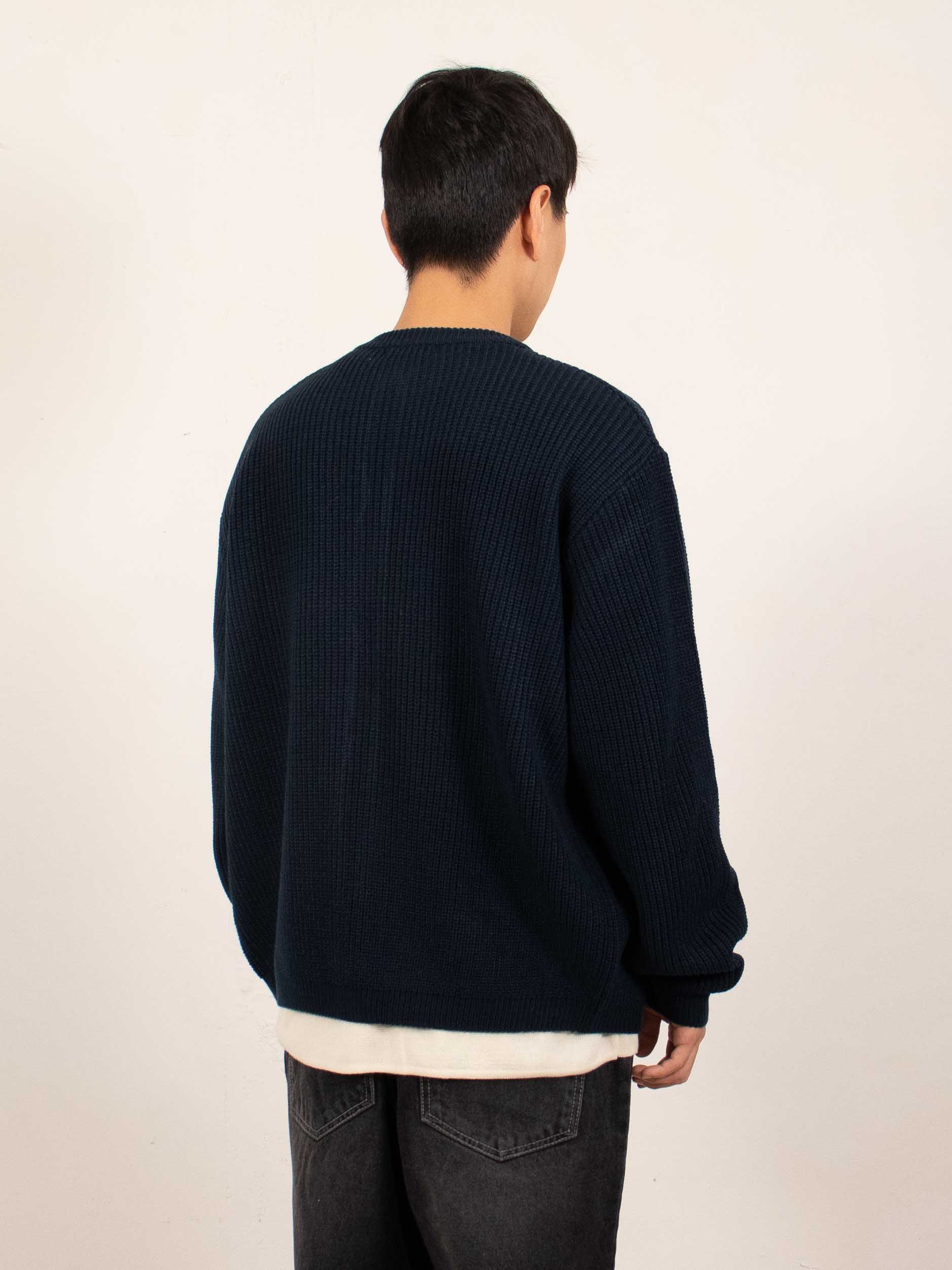 Navy Ribbed Zip-Up Knit Cardigan