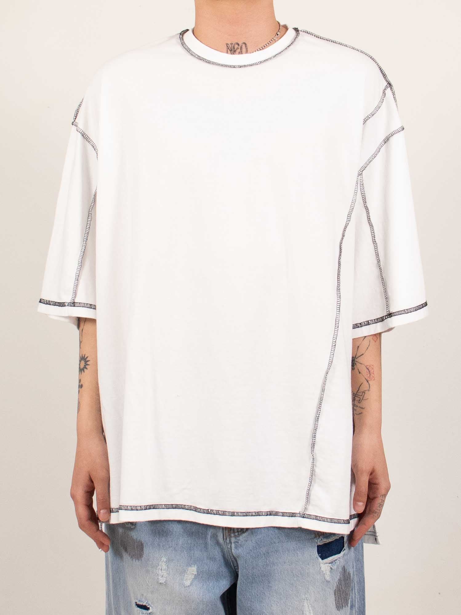 White Contrast Stitch Oversized Tee