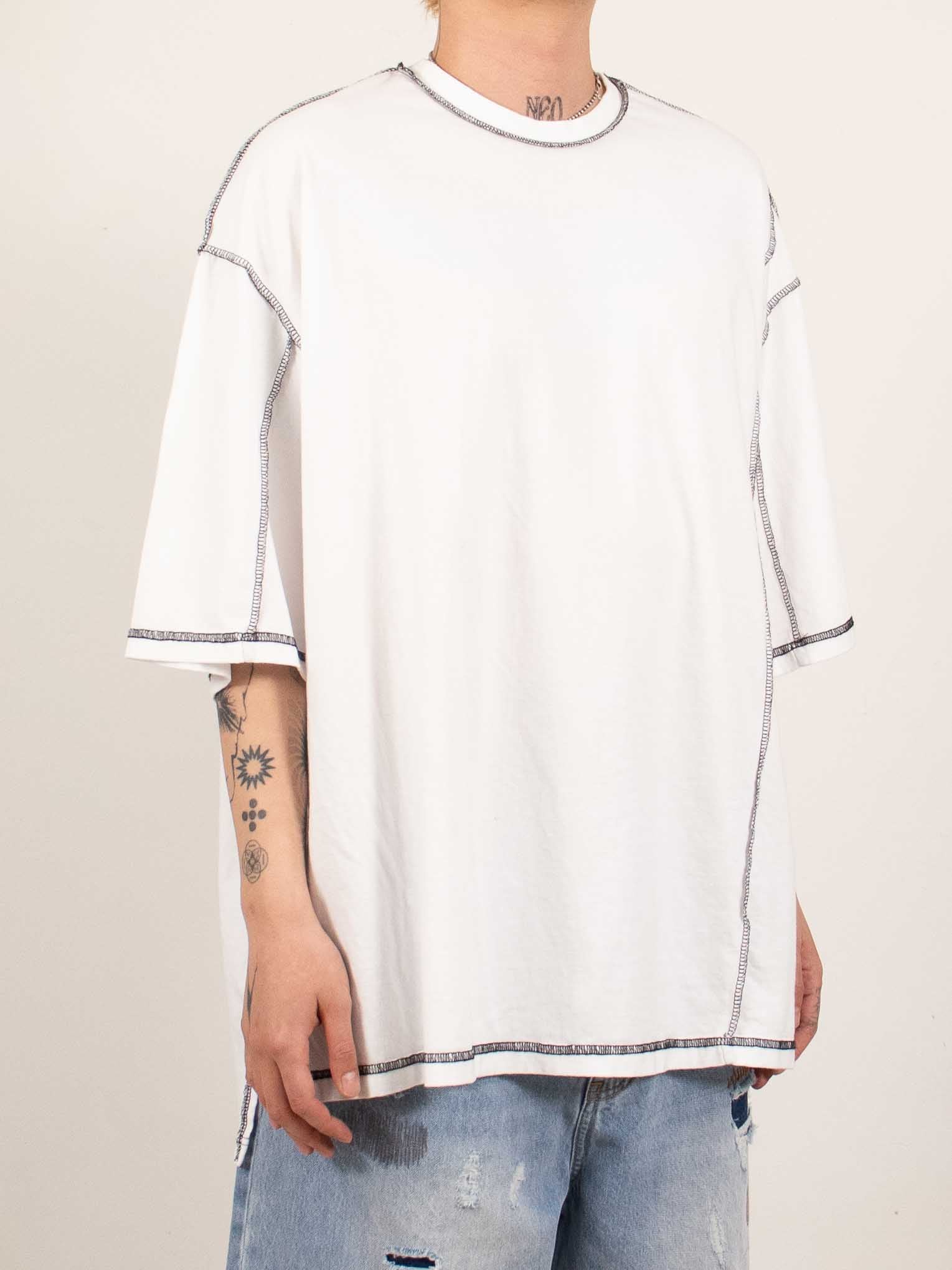 White Contrast Stitch Oversized Tee