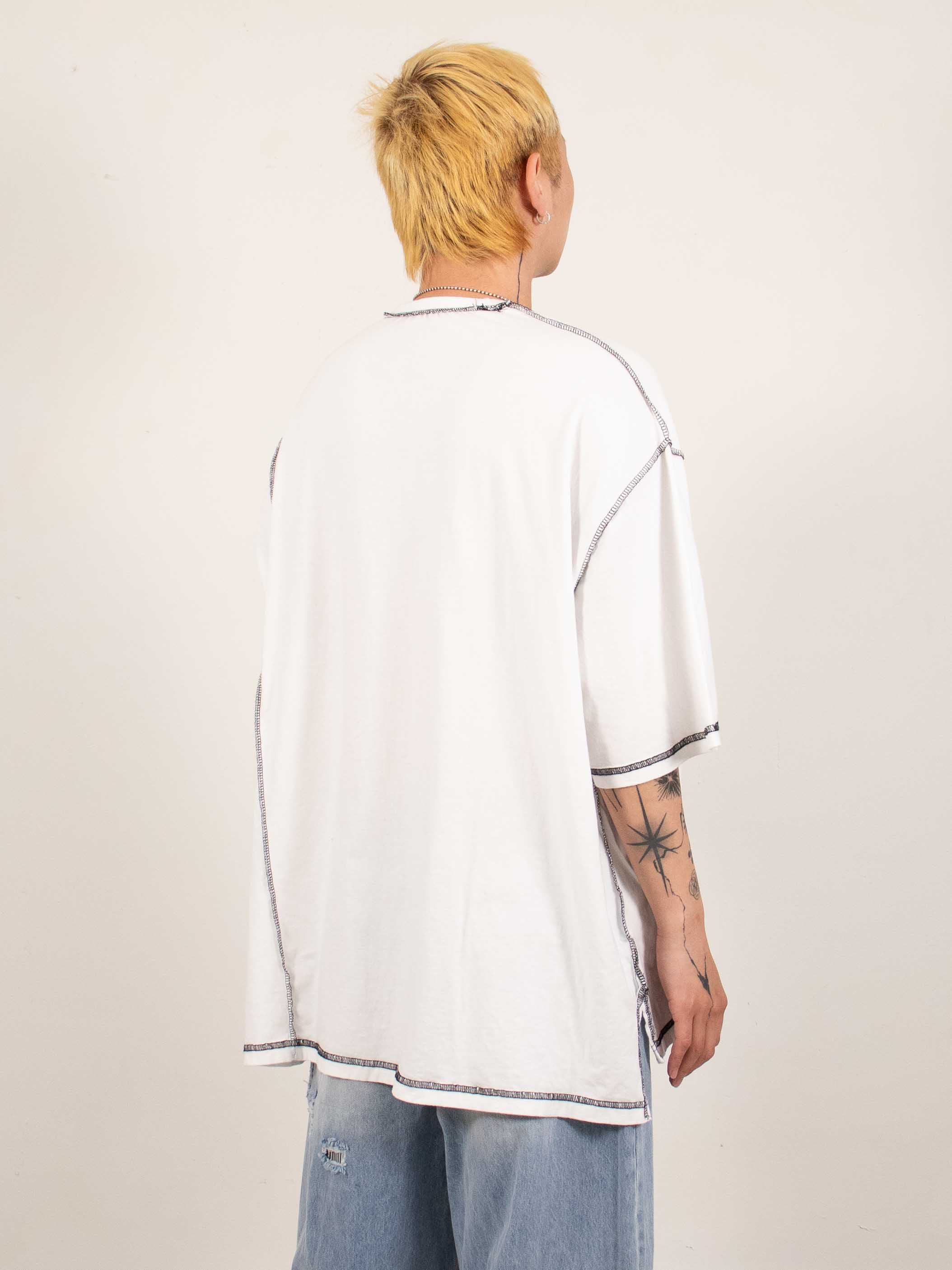 White Contrast Stitch Oversized Tee