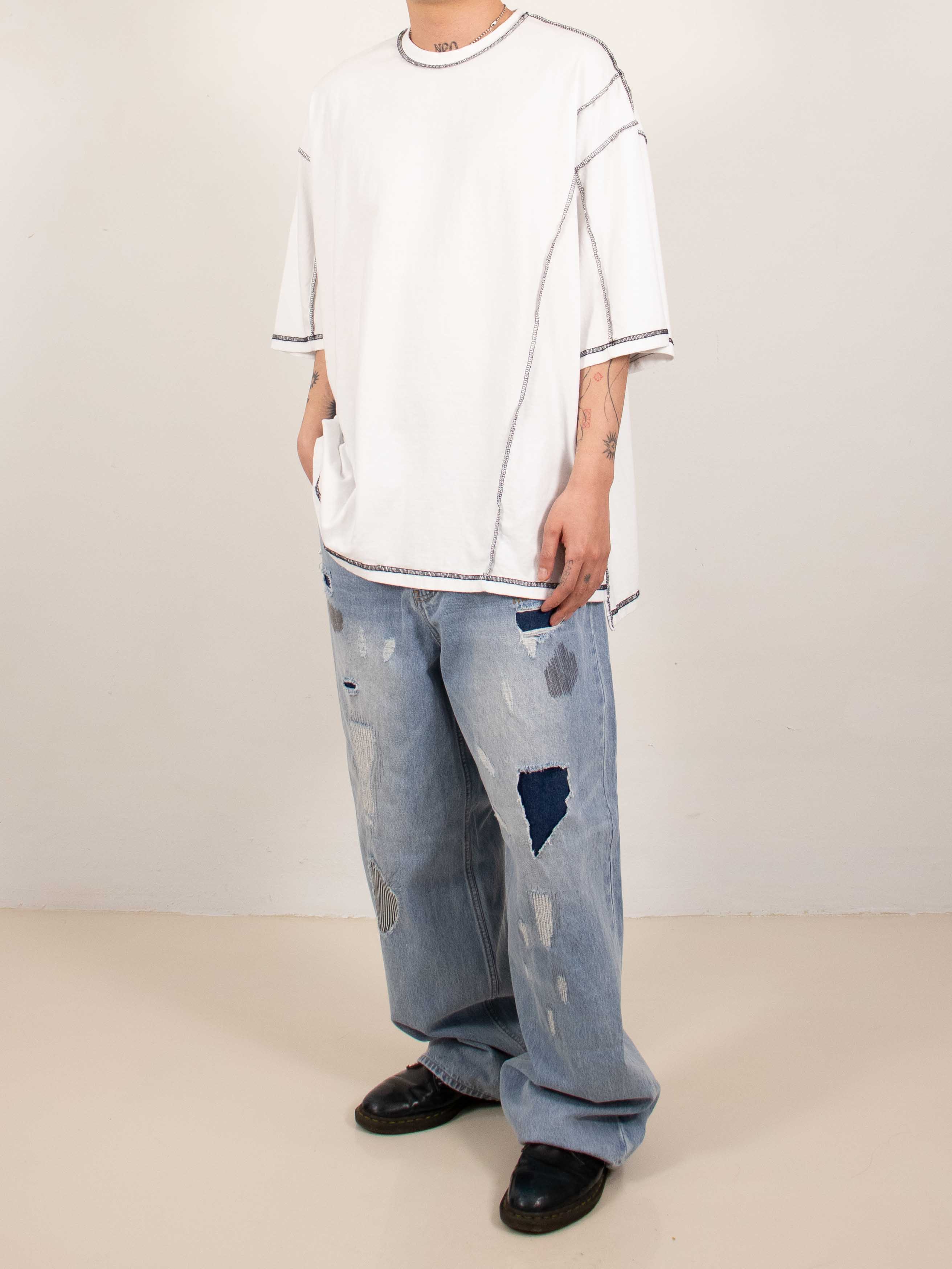 White Contrast Stitch Oversized Tee
