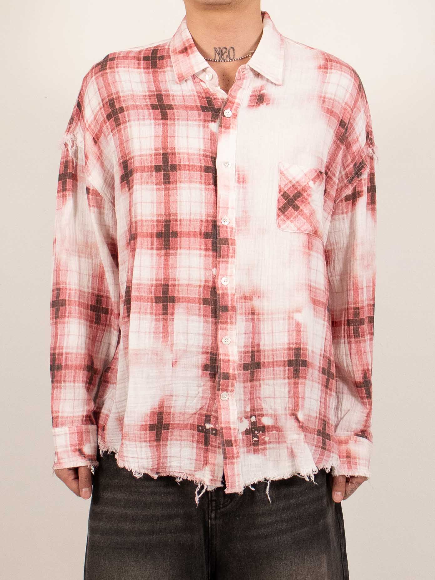 Red Bleached Distressed Check Shirt