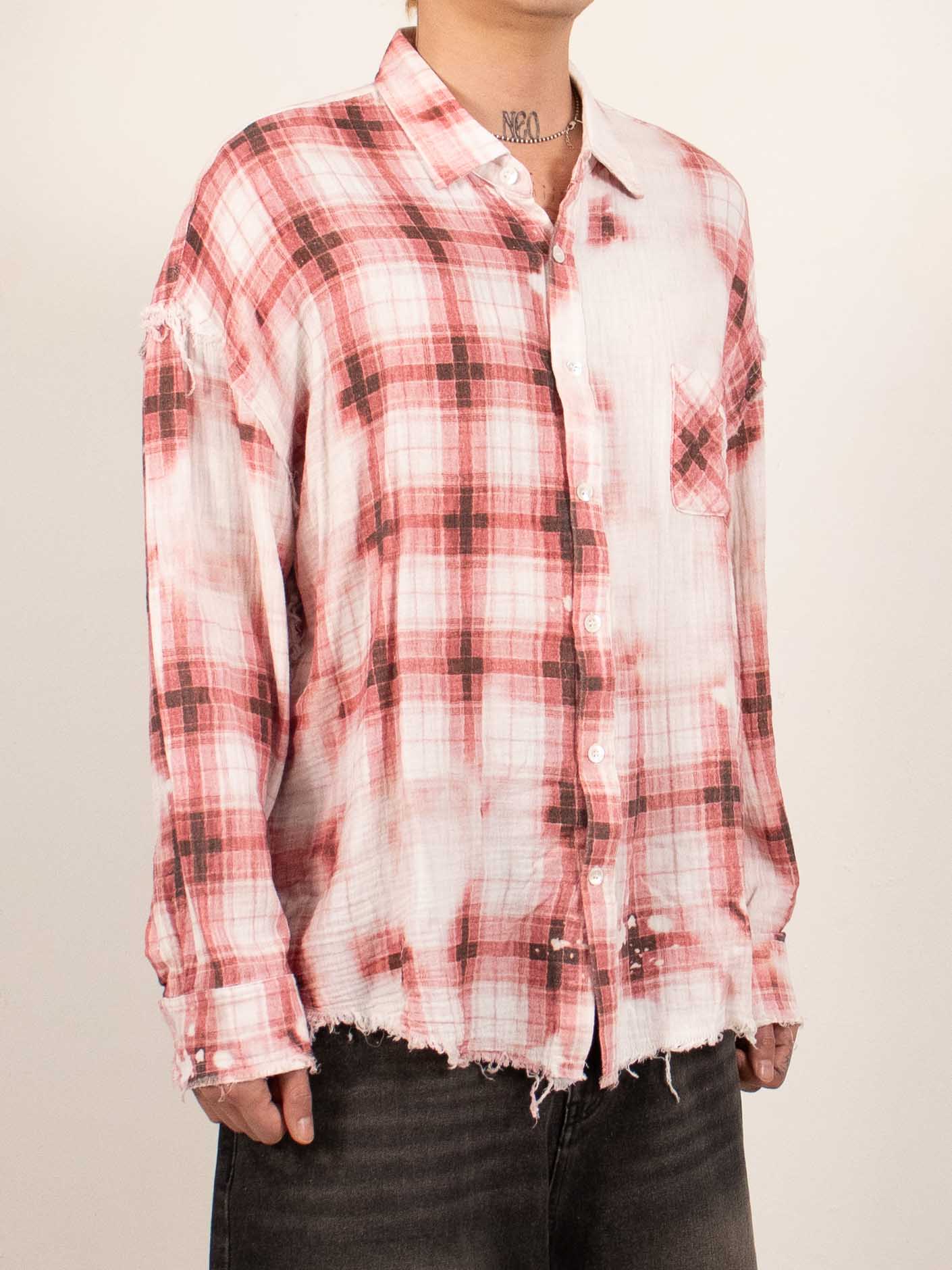 Red Bleached Distressed Check Shirt