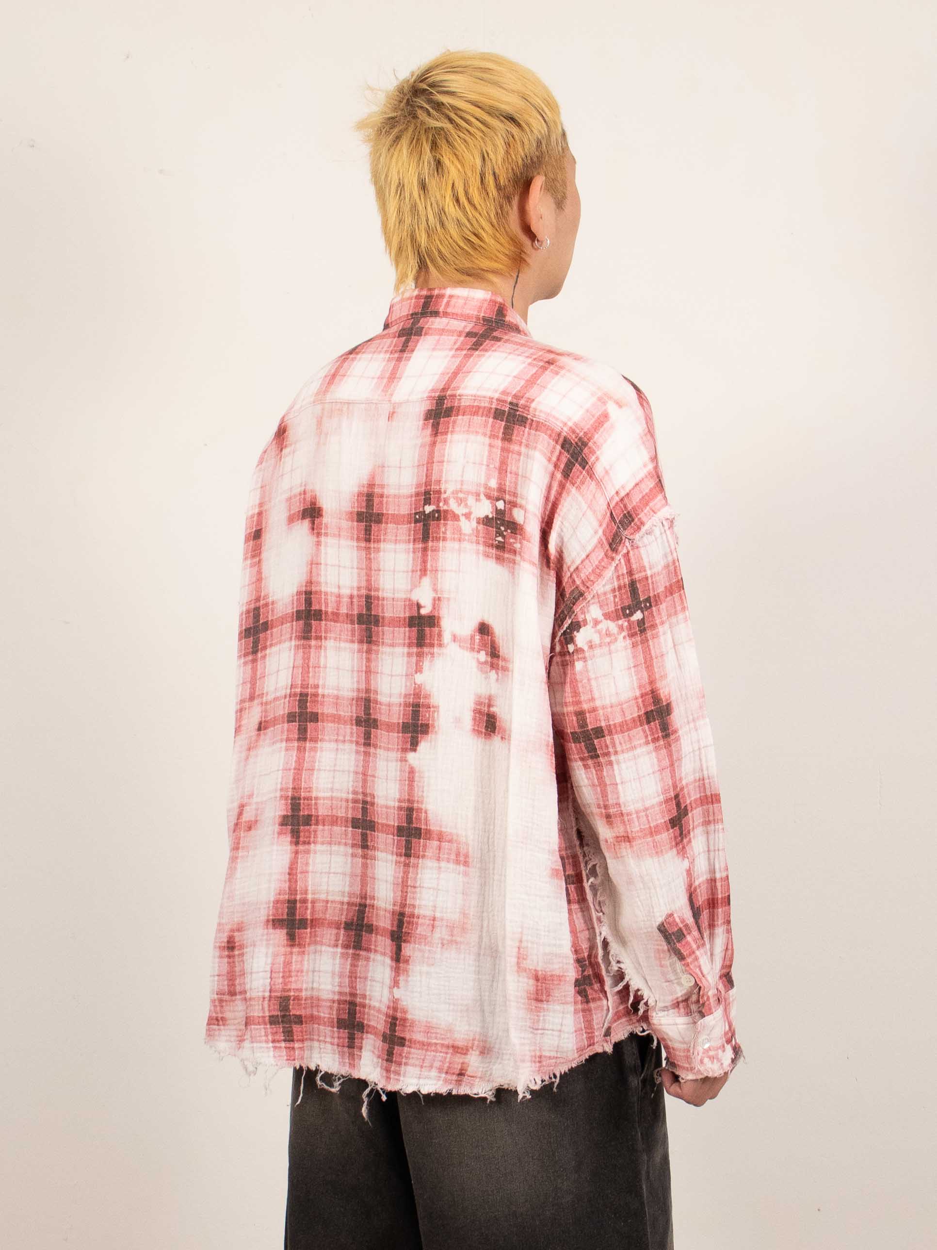Red Bleached Distressed Check Shirt