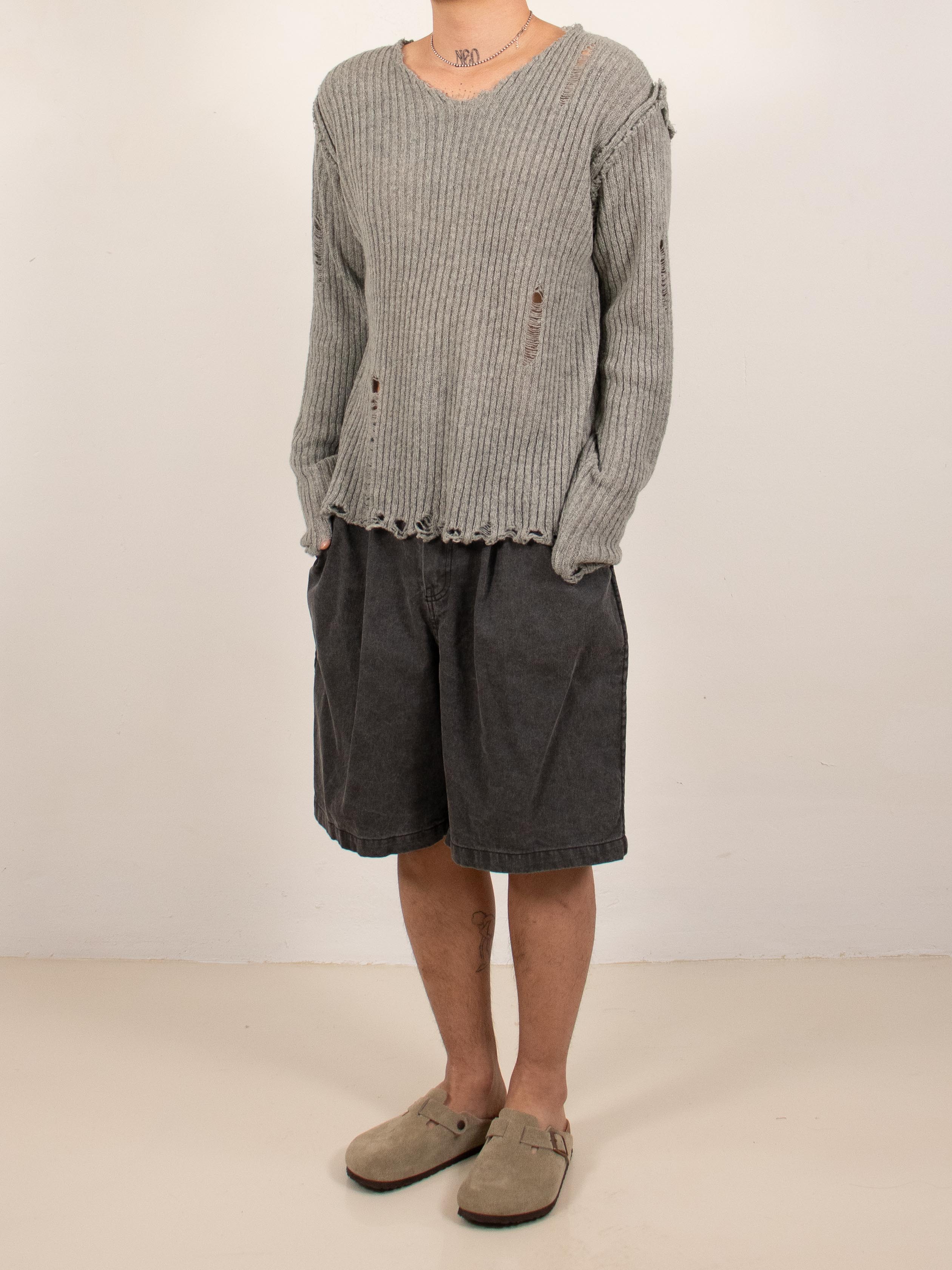 Charcoal Pleated Studded Shorts