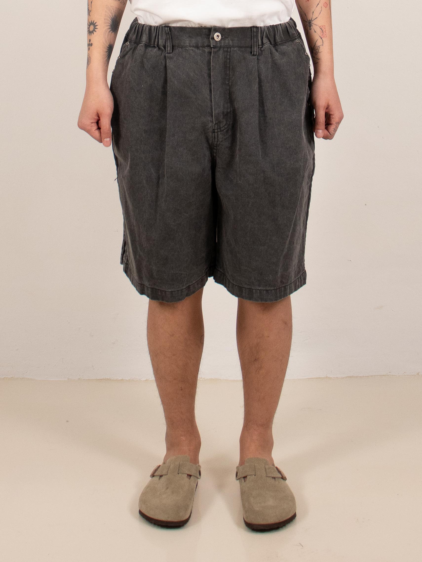 Charcoal Pleated Studded Shorts