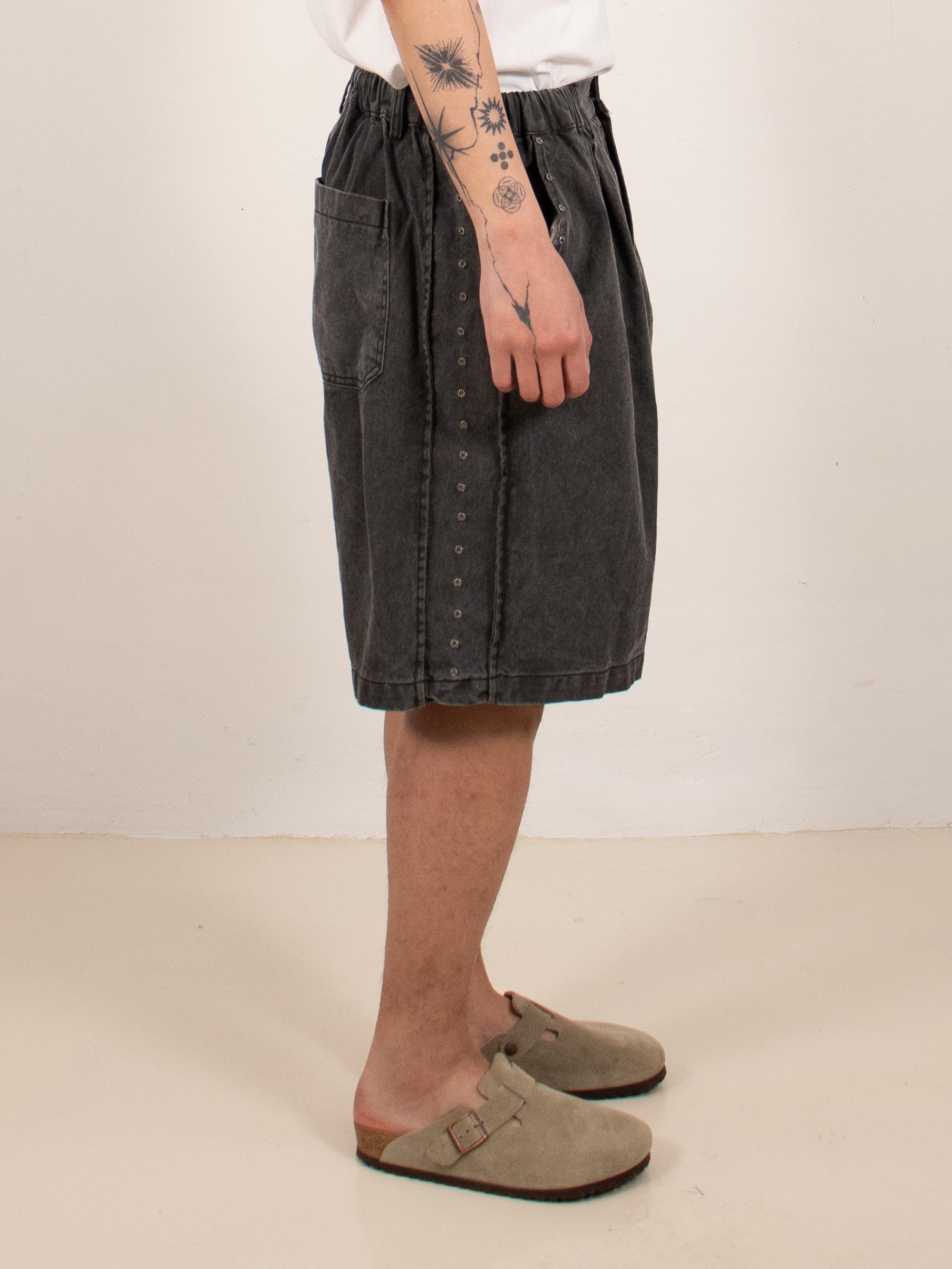 Charcoal Pleated Studded Shorts