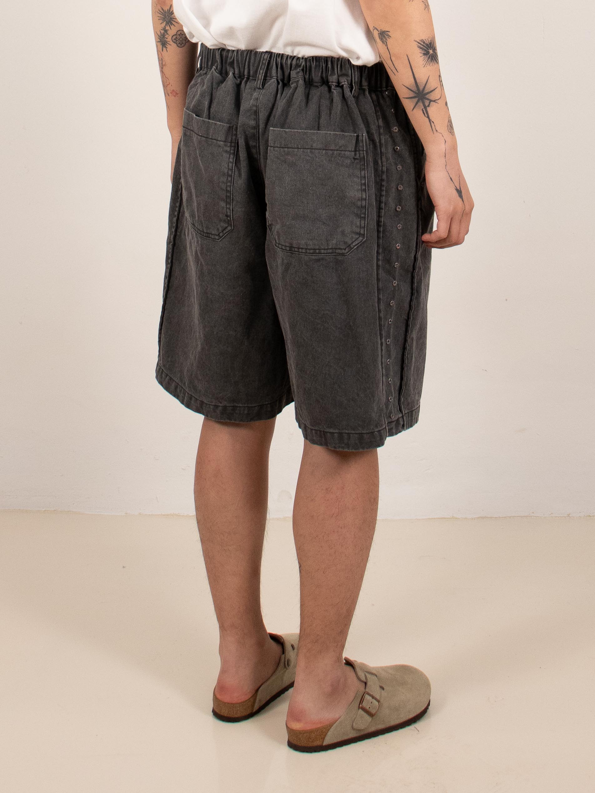 Charcoal Pleated Studded Shorts