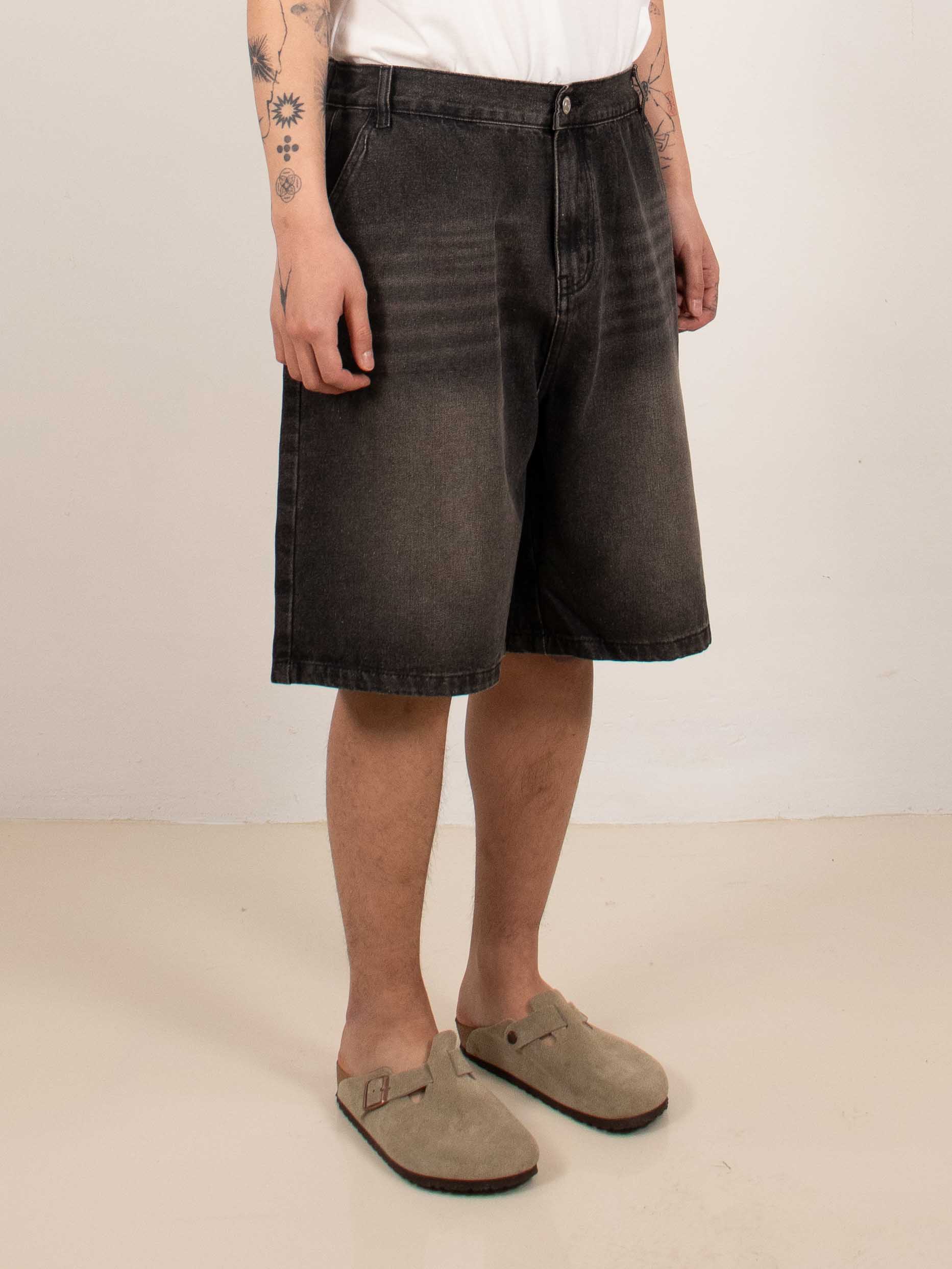Washed Black Wide-Leg Denim Shorts