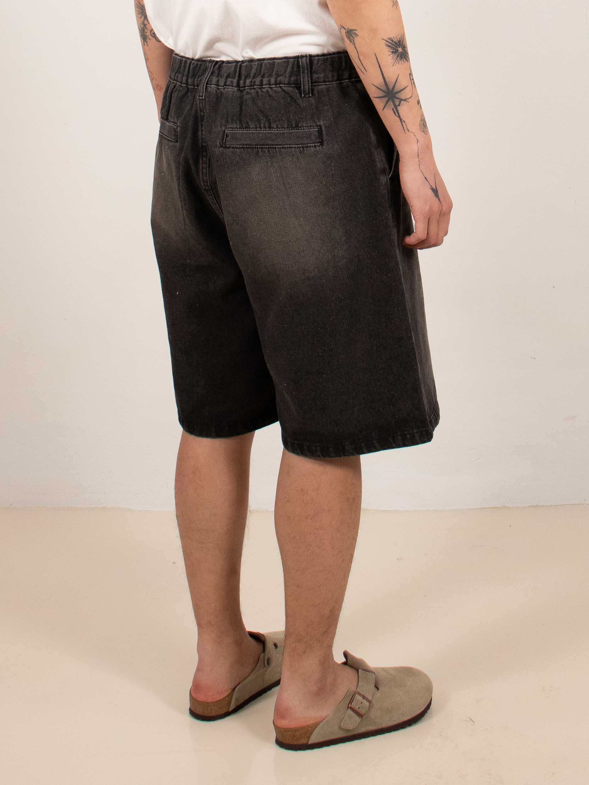 Washed Black Wide-Leg Denim Shorts