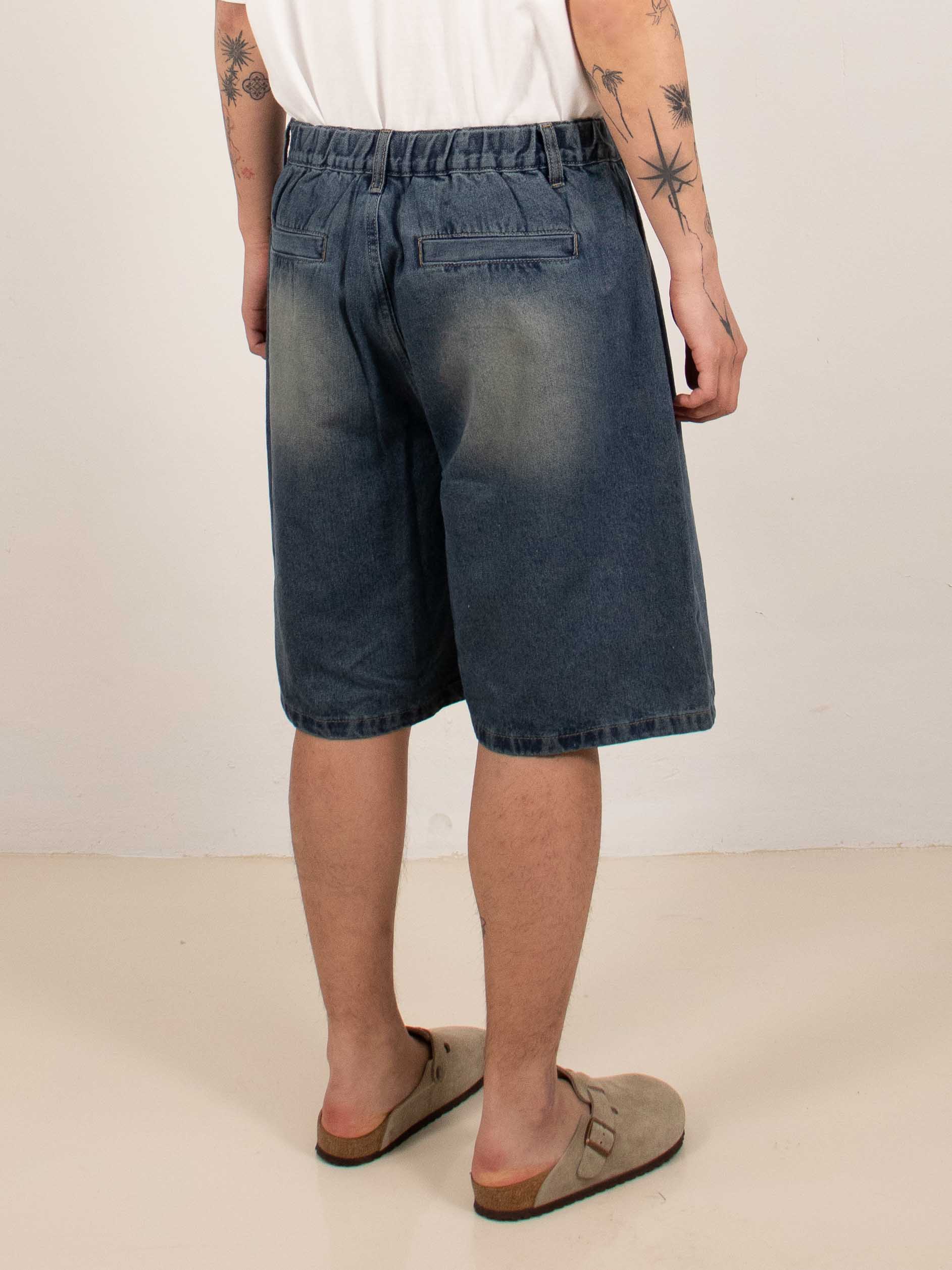 Washed Wide-Leg Denim Shorts