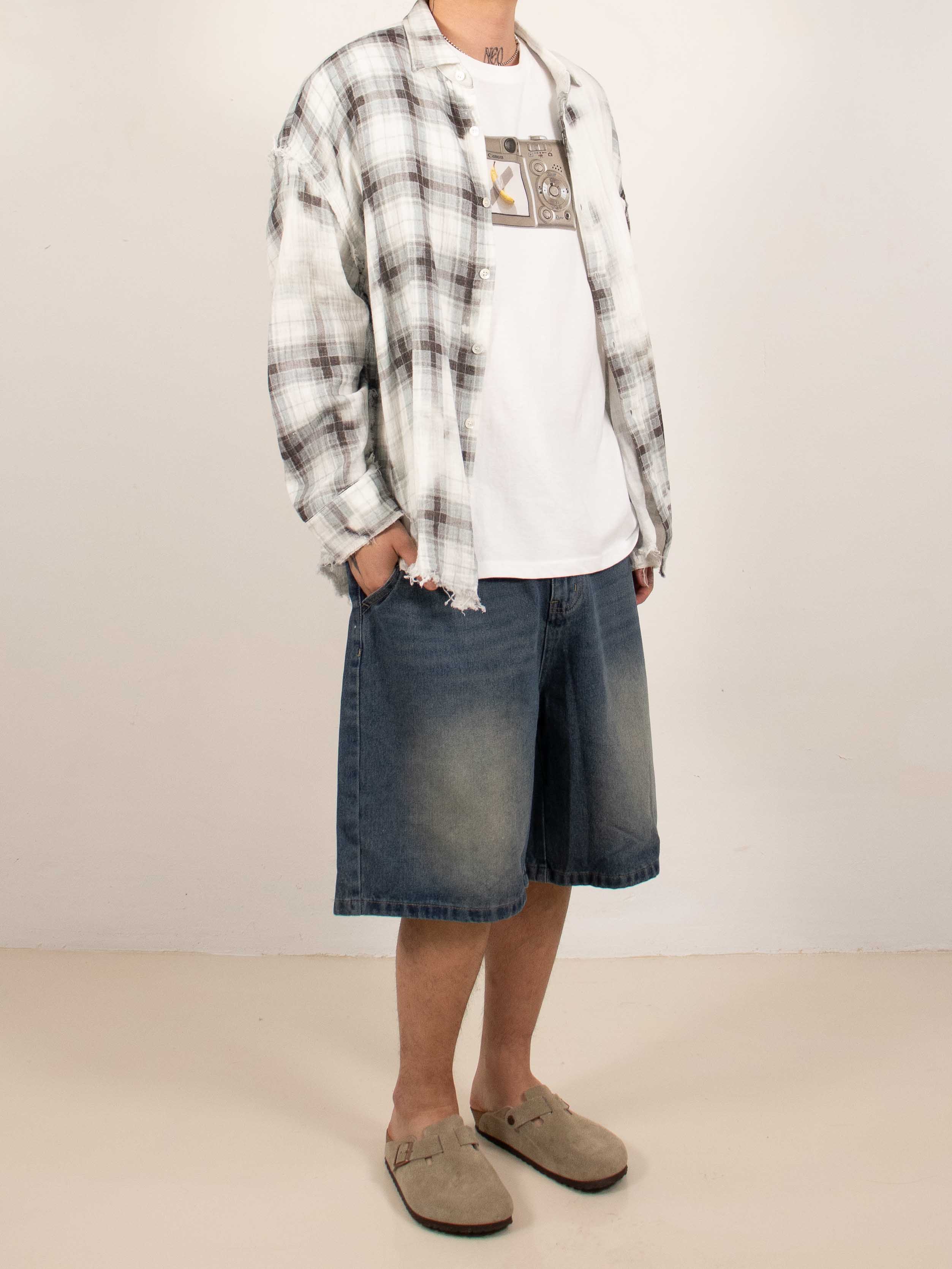 Washed Wide-Leg Denim Shorts