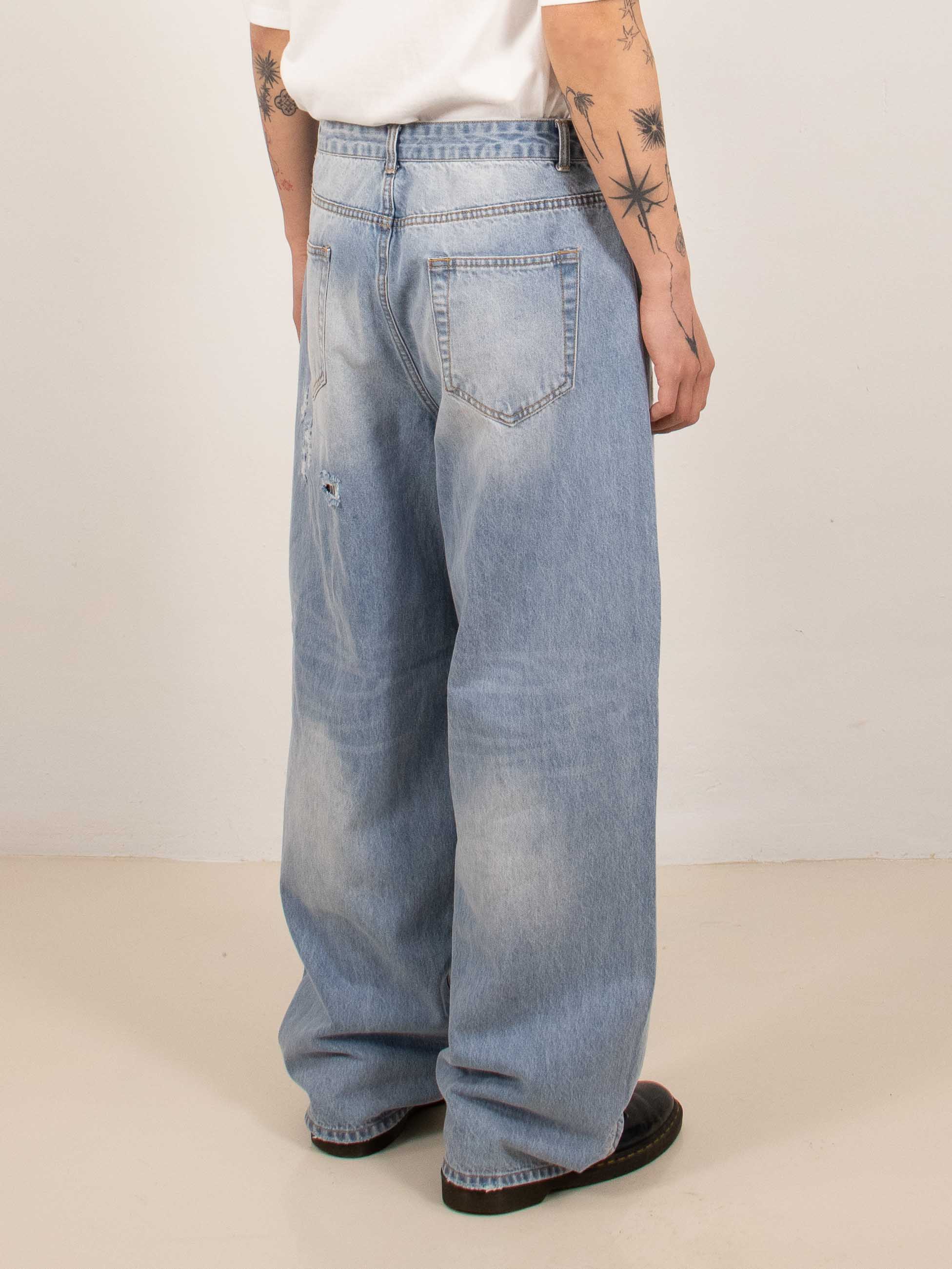 Wide Patchwork Distressed Jeans