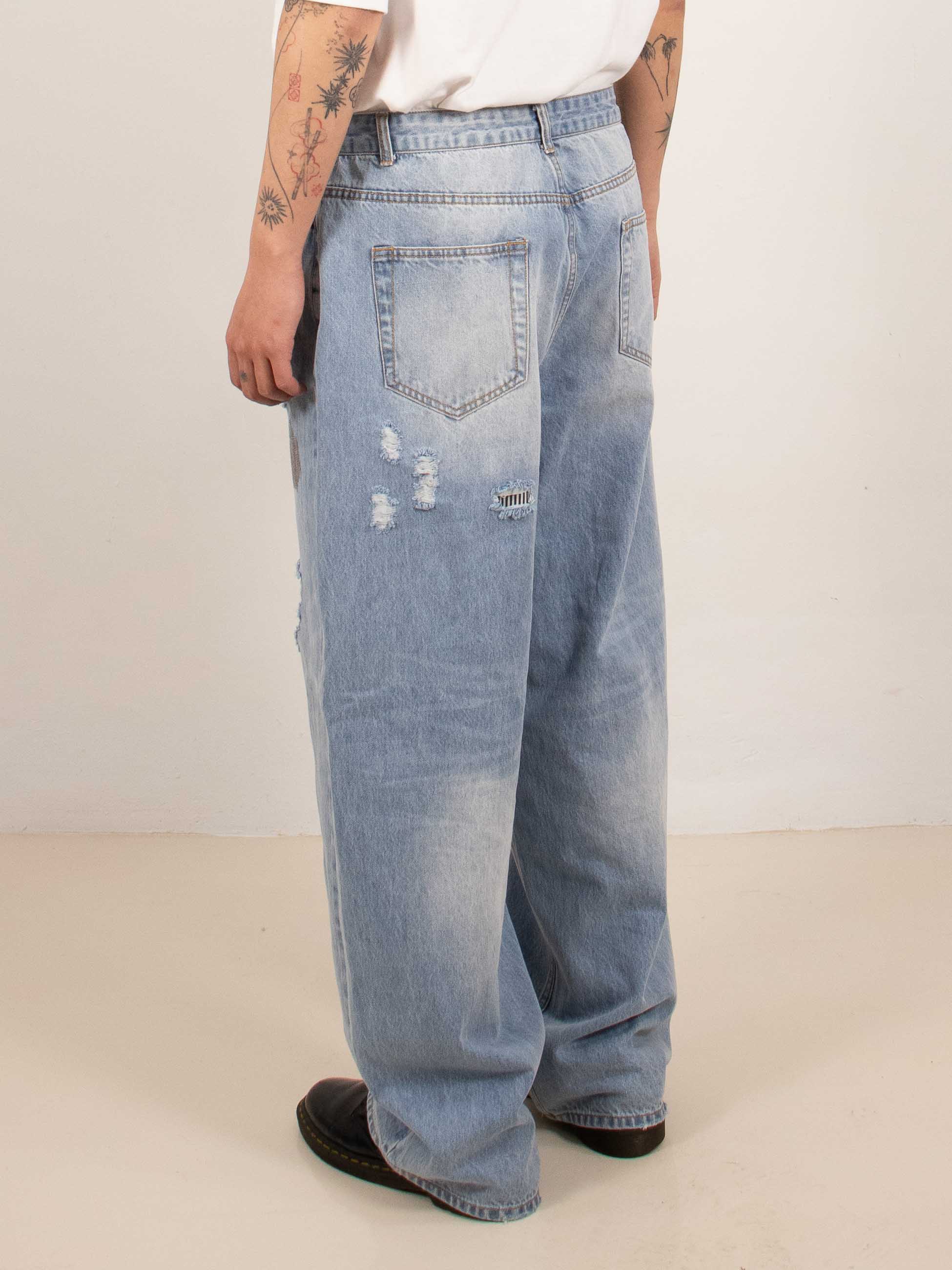 Wide Patchwork Distressed Jeans