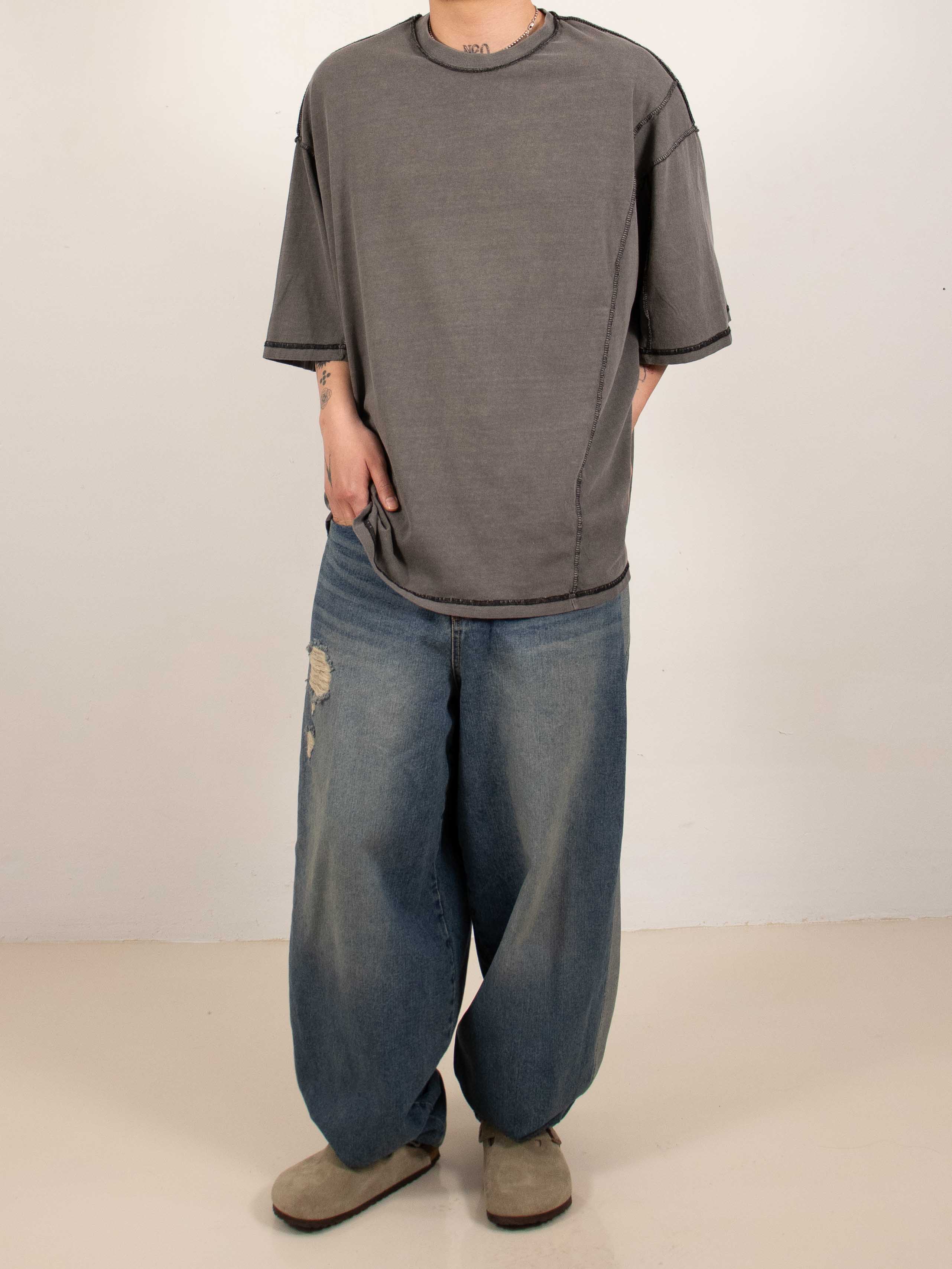 Paneled Barrel-Leg Jeans