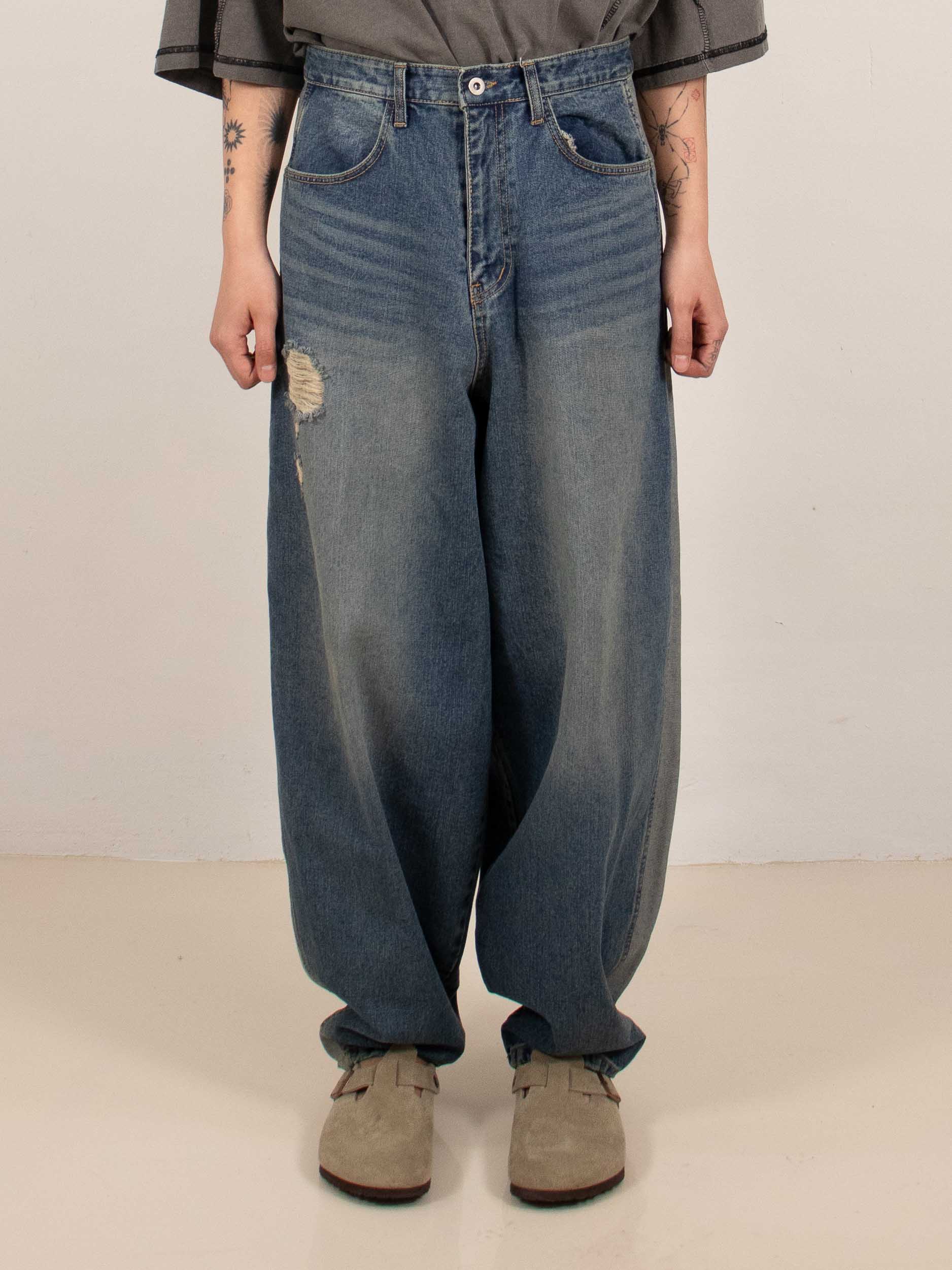 Paneled Barrel-Leg Jeans