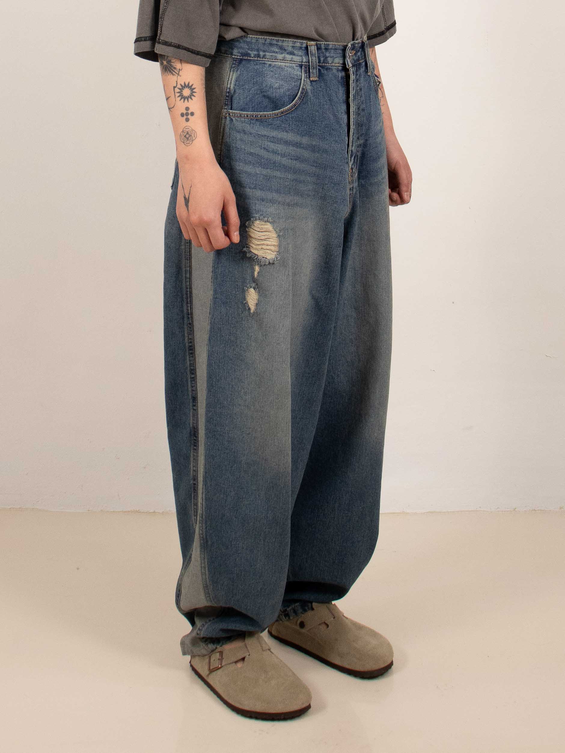 Paneled Barrel-Leg Jeans