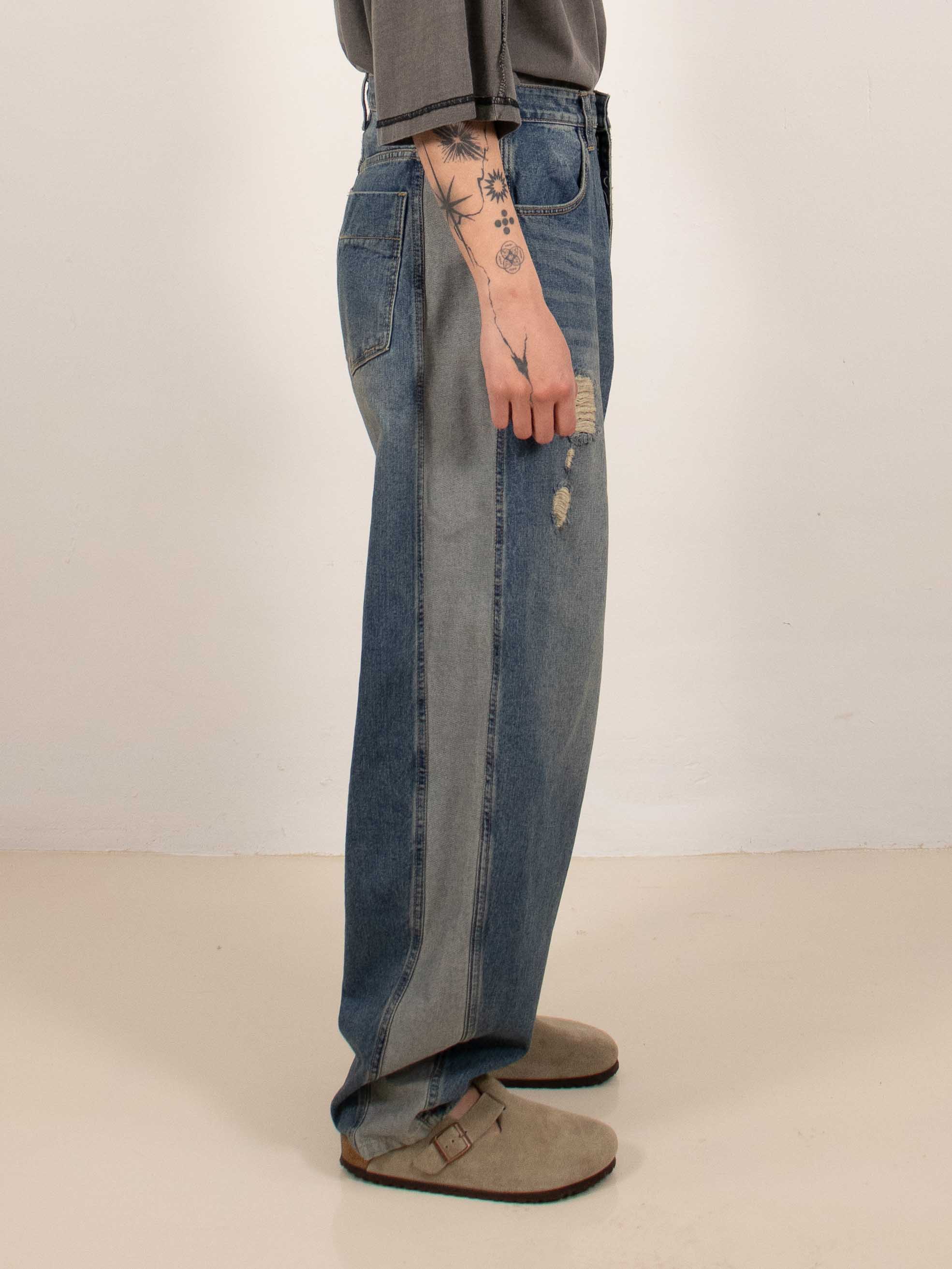 Paneled Barrel-Leg Jeans