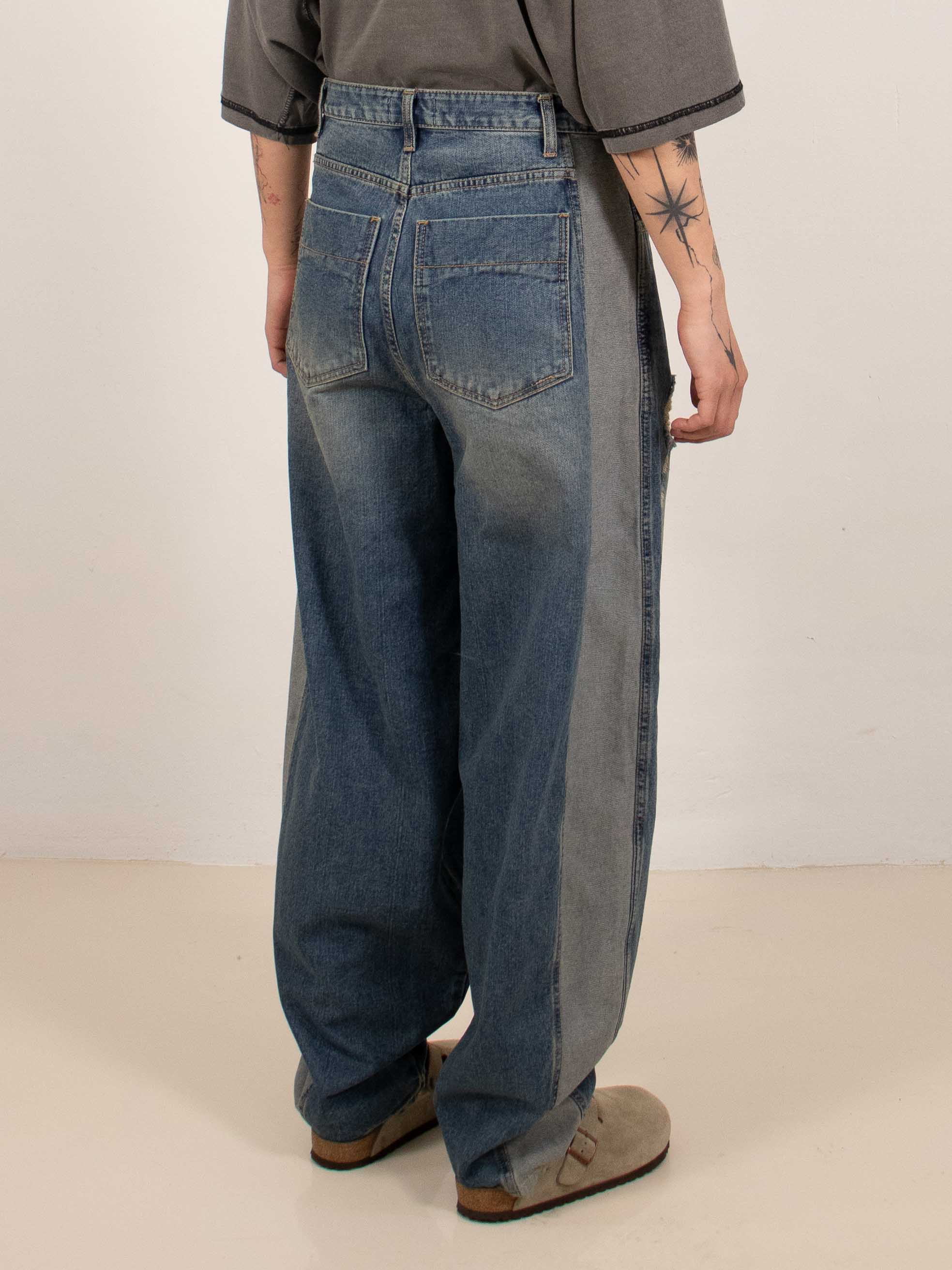Paneled Barrel-Leg Jeans