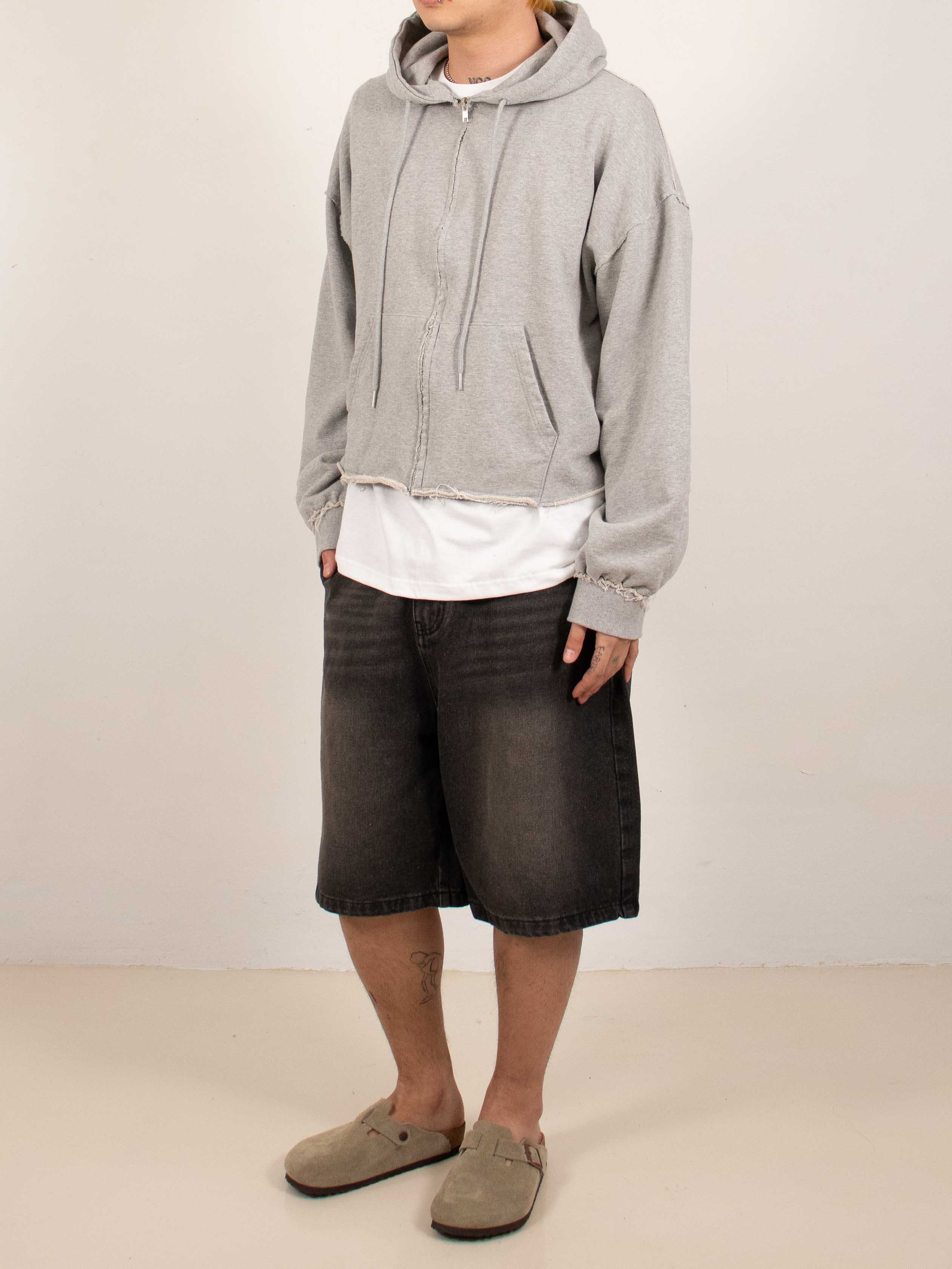 Washed Black Wide-Leg Denim Shorts