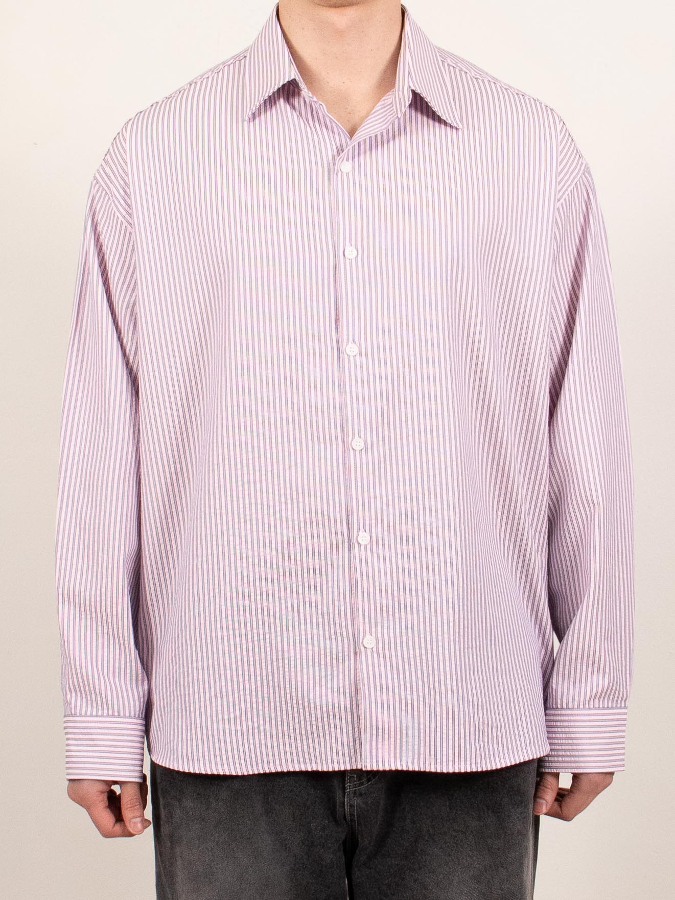 Pink Sheer Stripe Button-Up Shirt