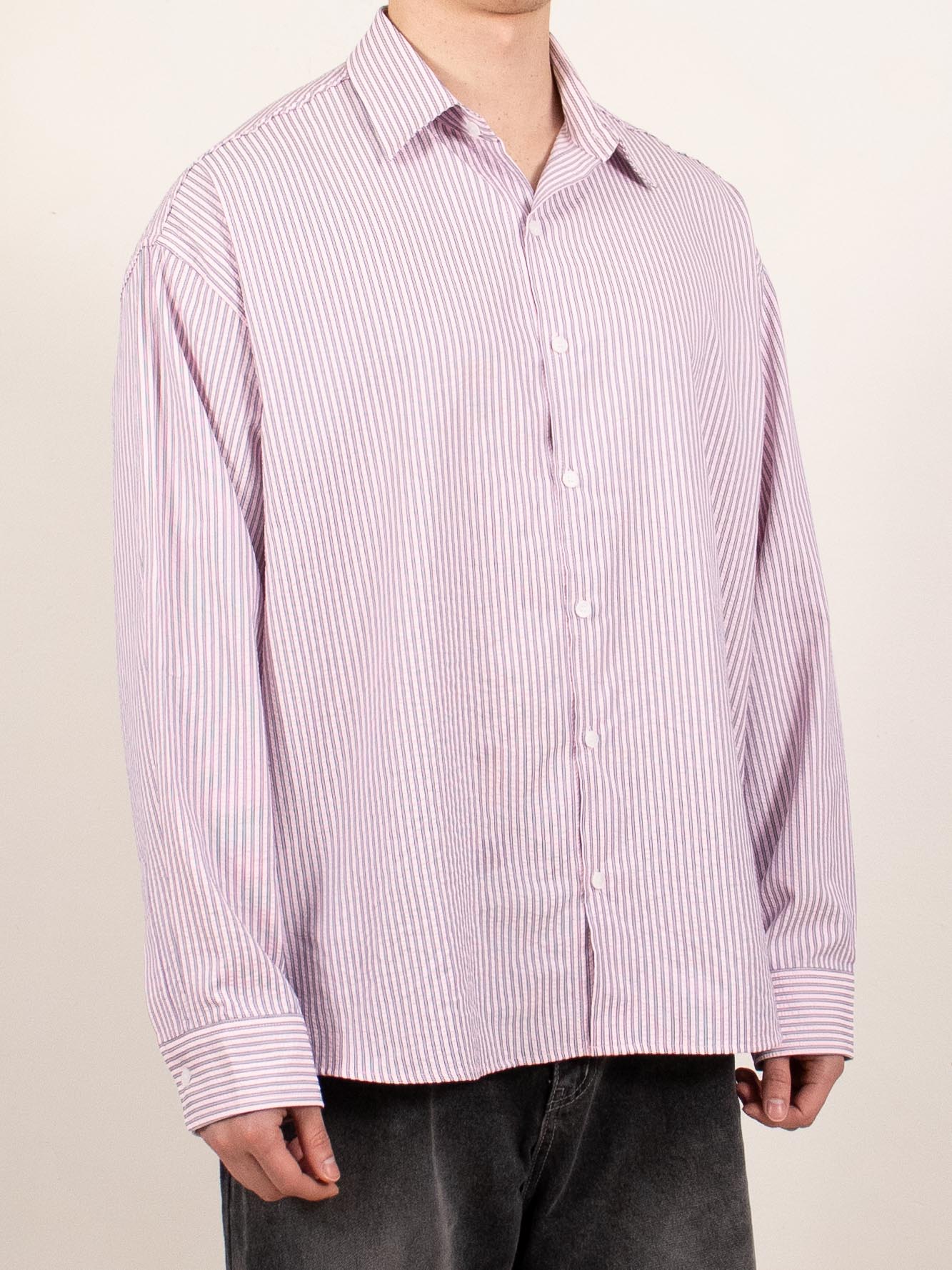Pink Sheer Stripe Button-Up Shirt