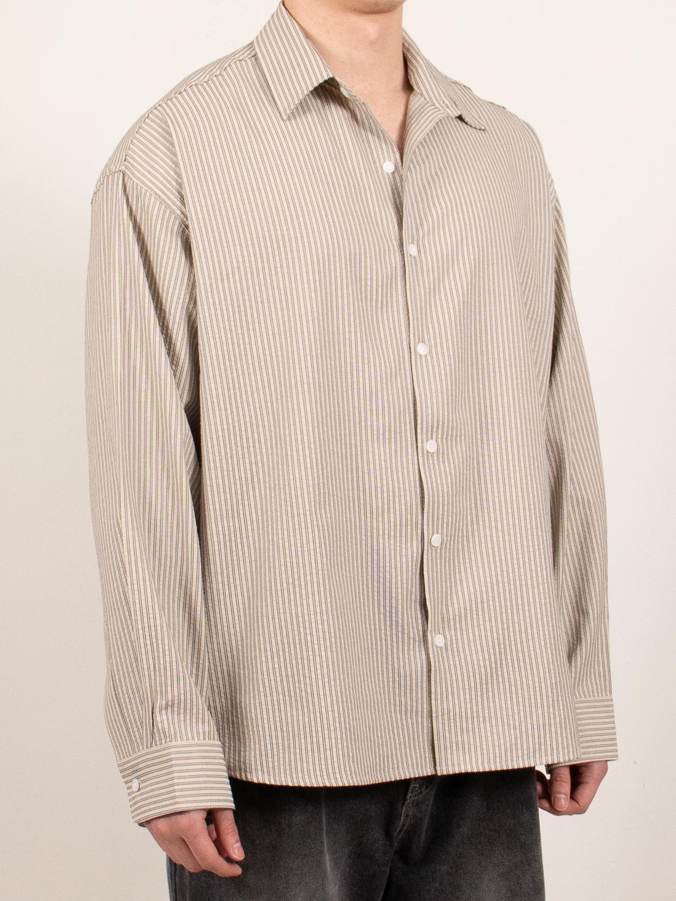 Beige Sheer Stripe Button-Up Shirt