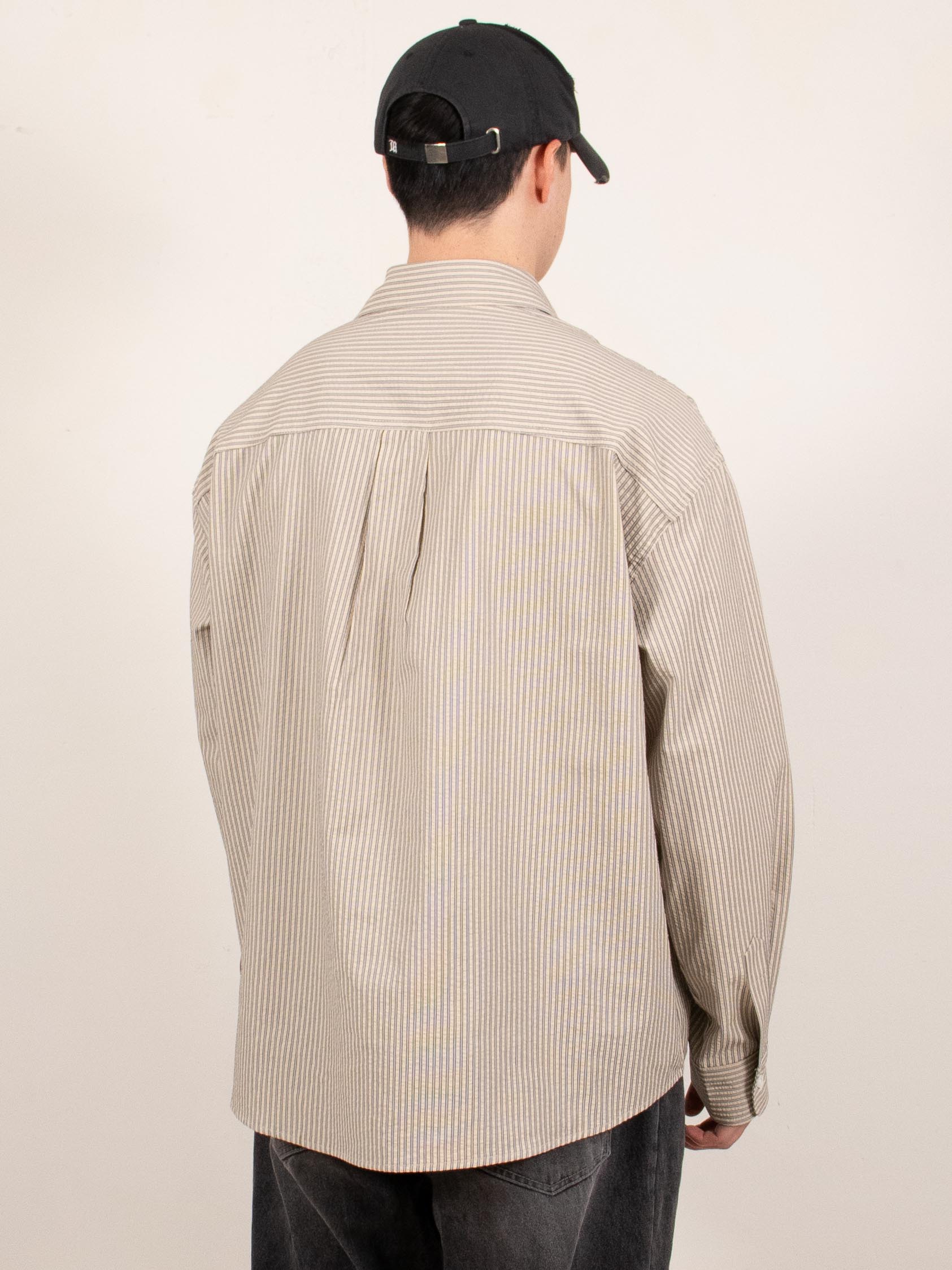 Beige Sheer Stripe Button-Up Shirt