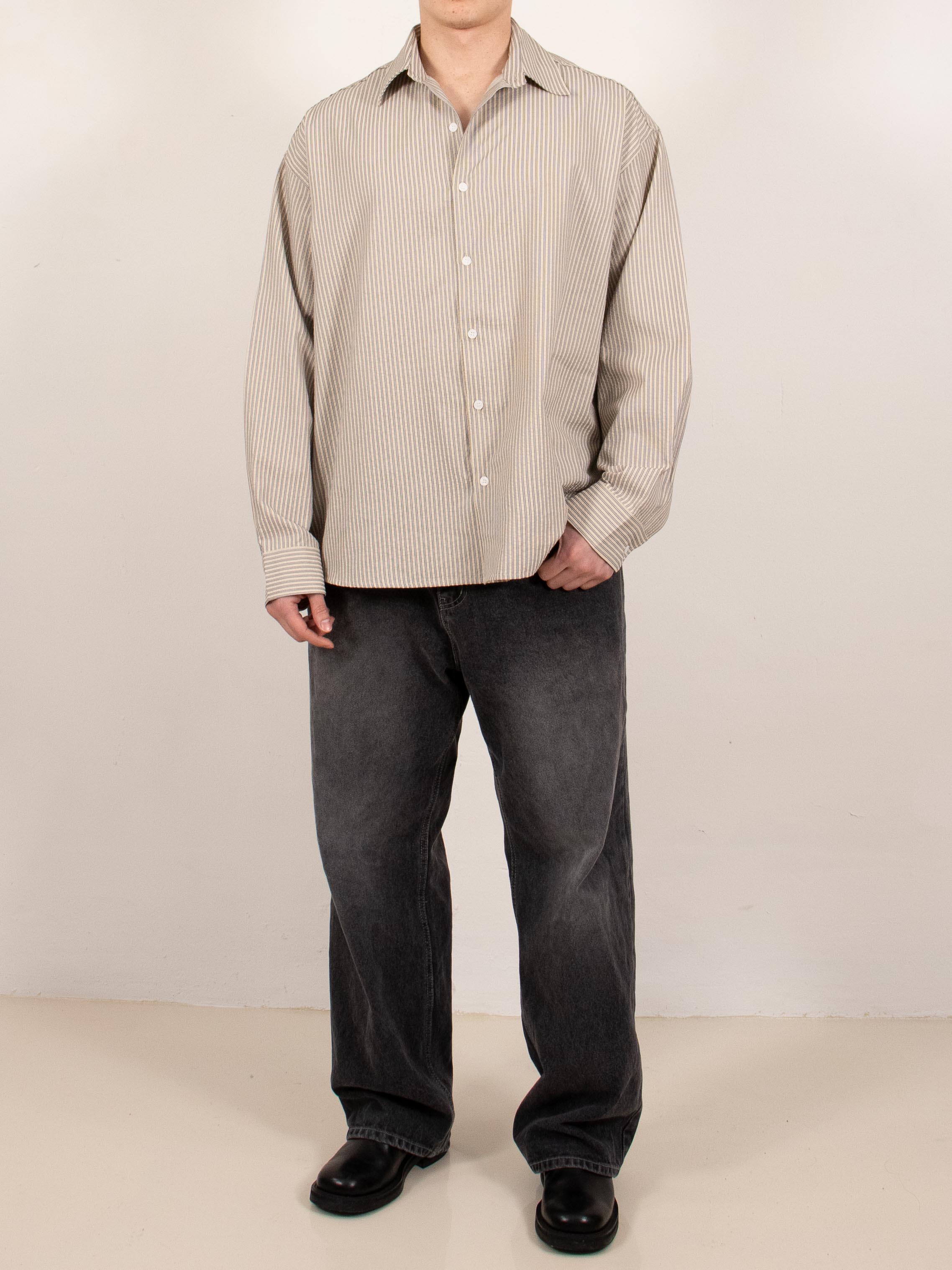 Beige Sheer Stripe Button-Up Shirt