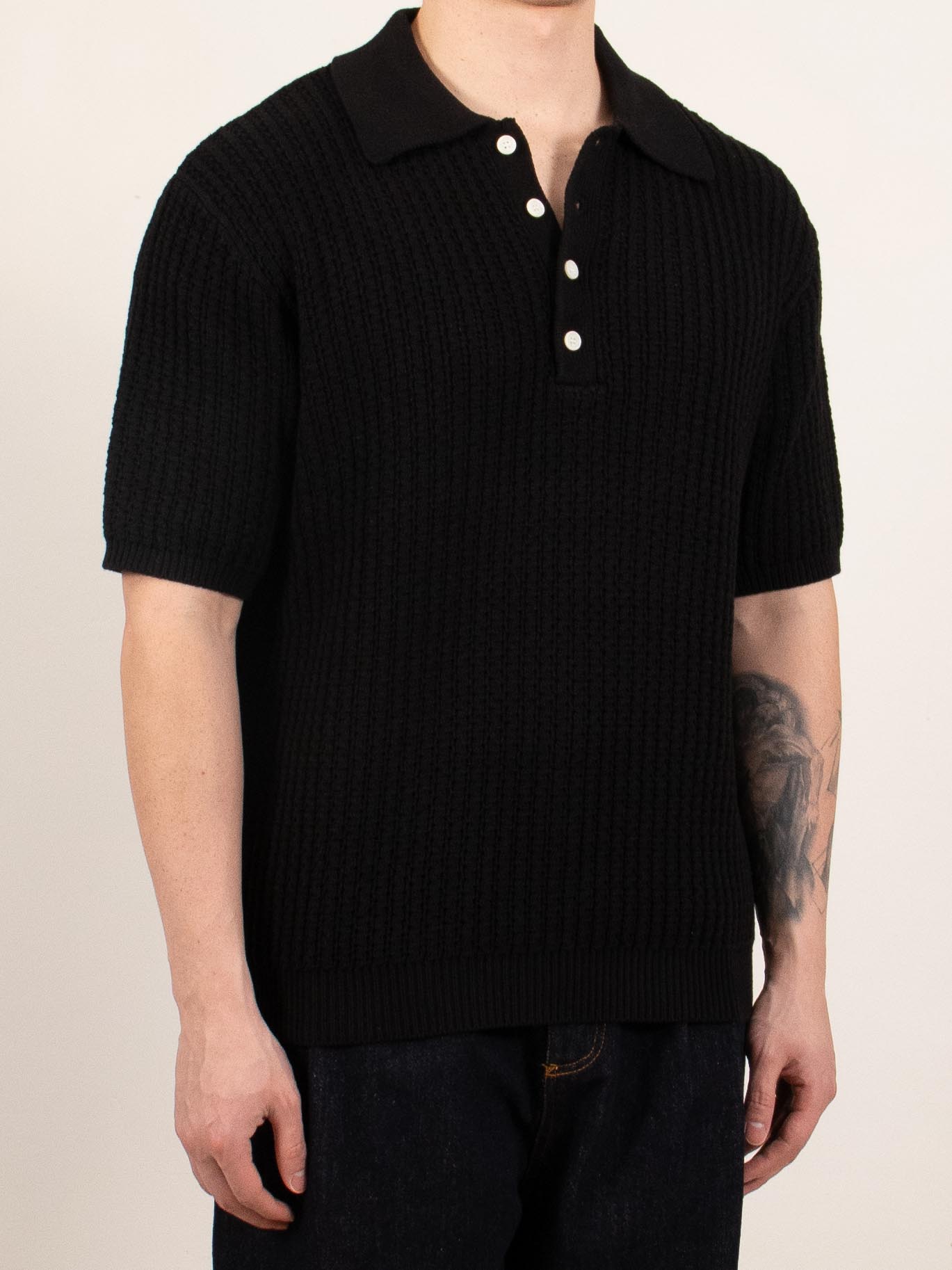 Black Waffle Knit Polo