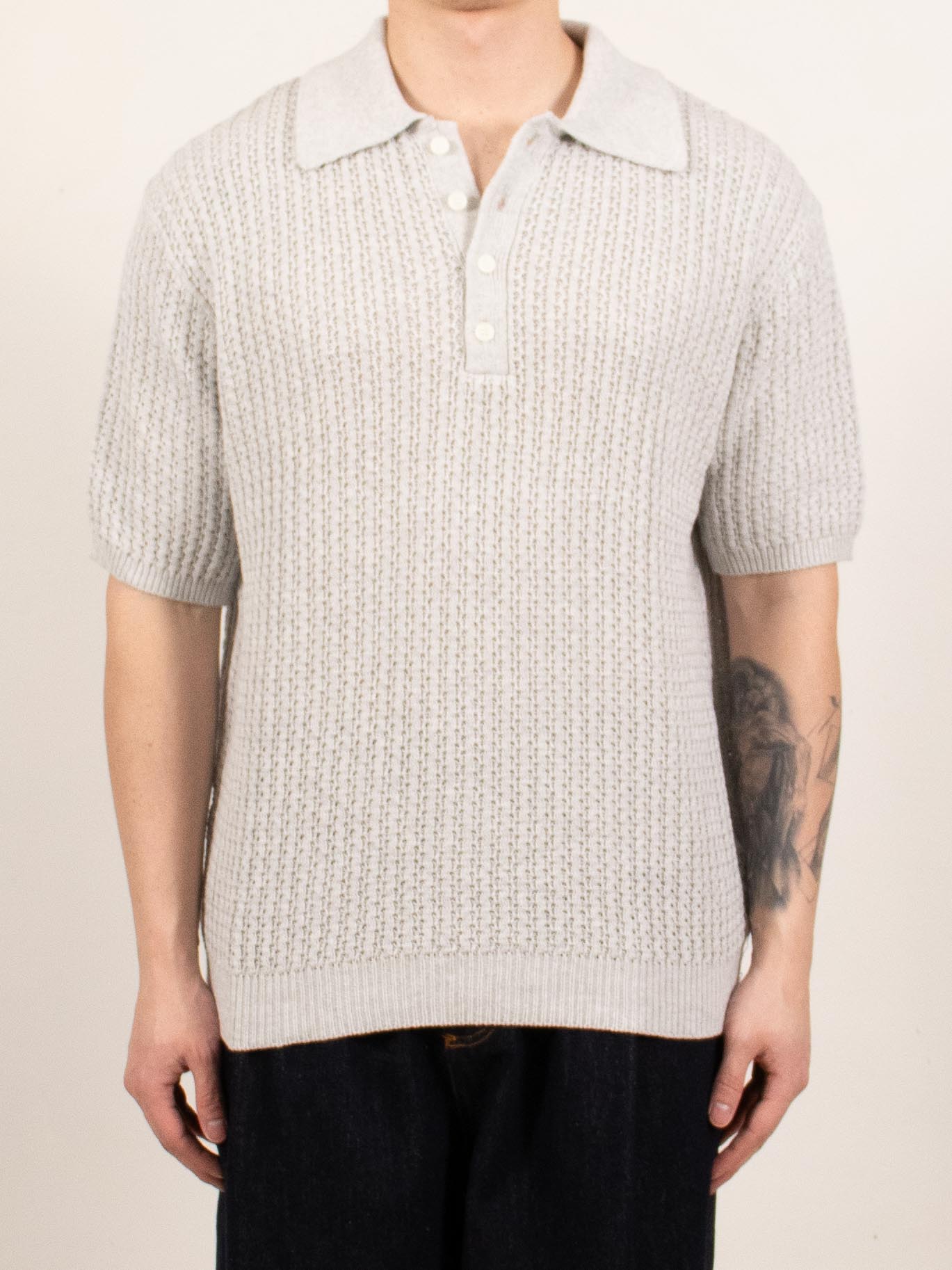 Gray Waffle Knit Polo