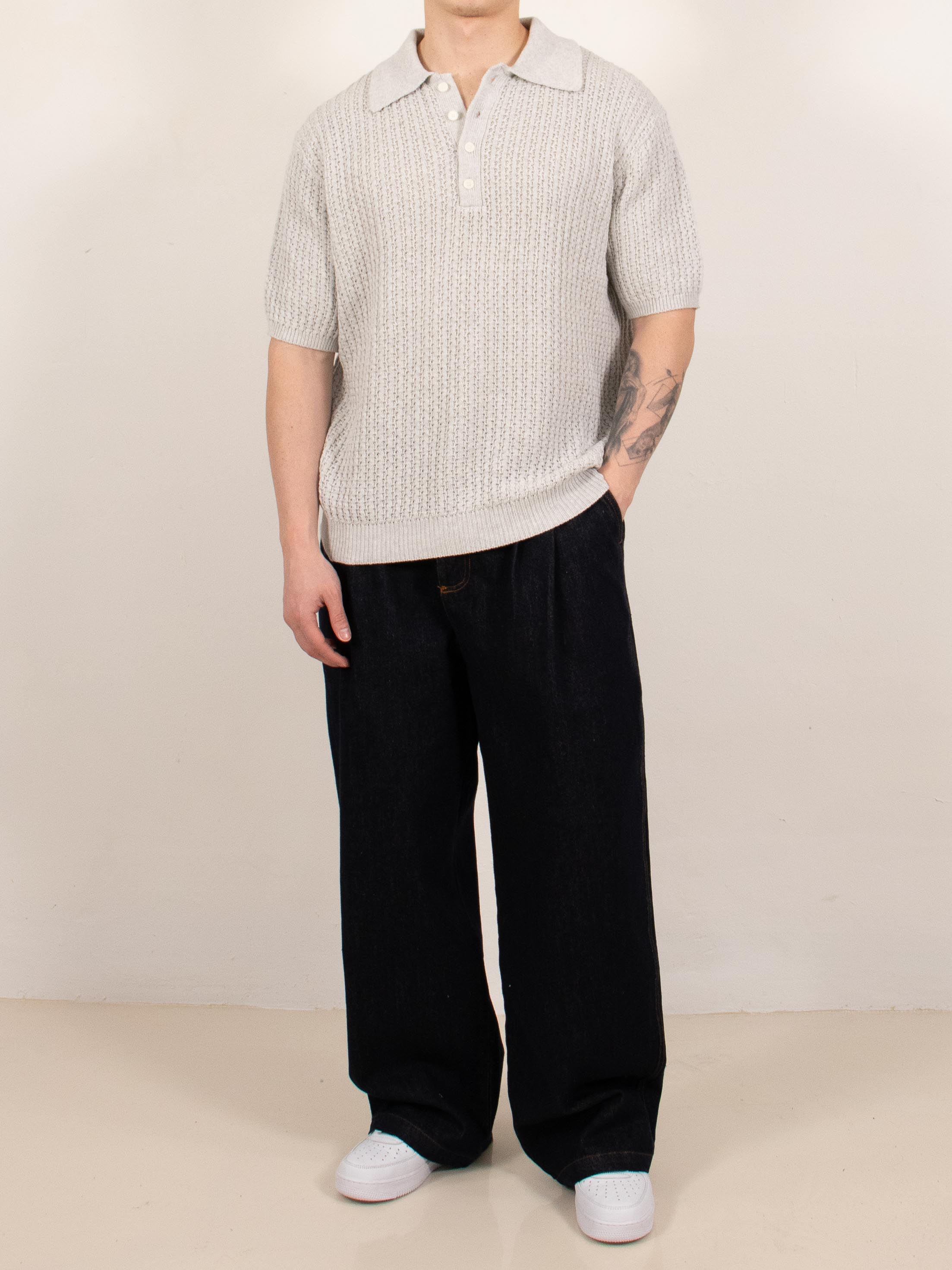 Gray Waffle Knit Polo