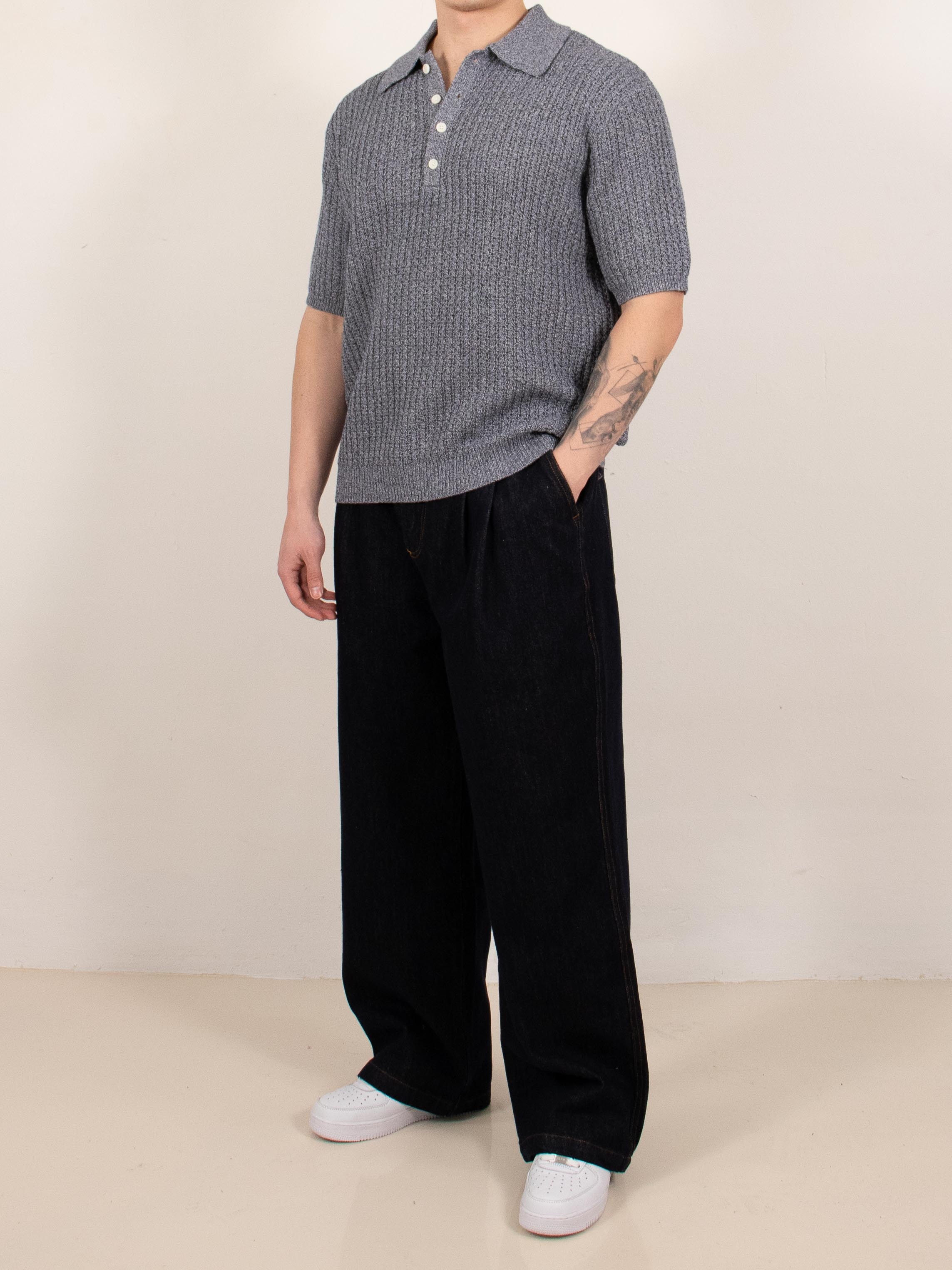 Navy Waffle Knit Polo