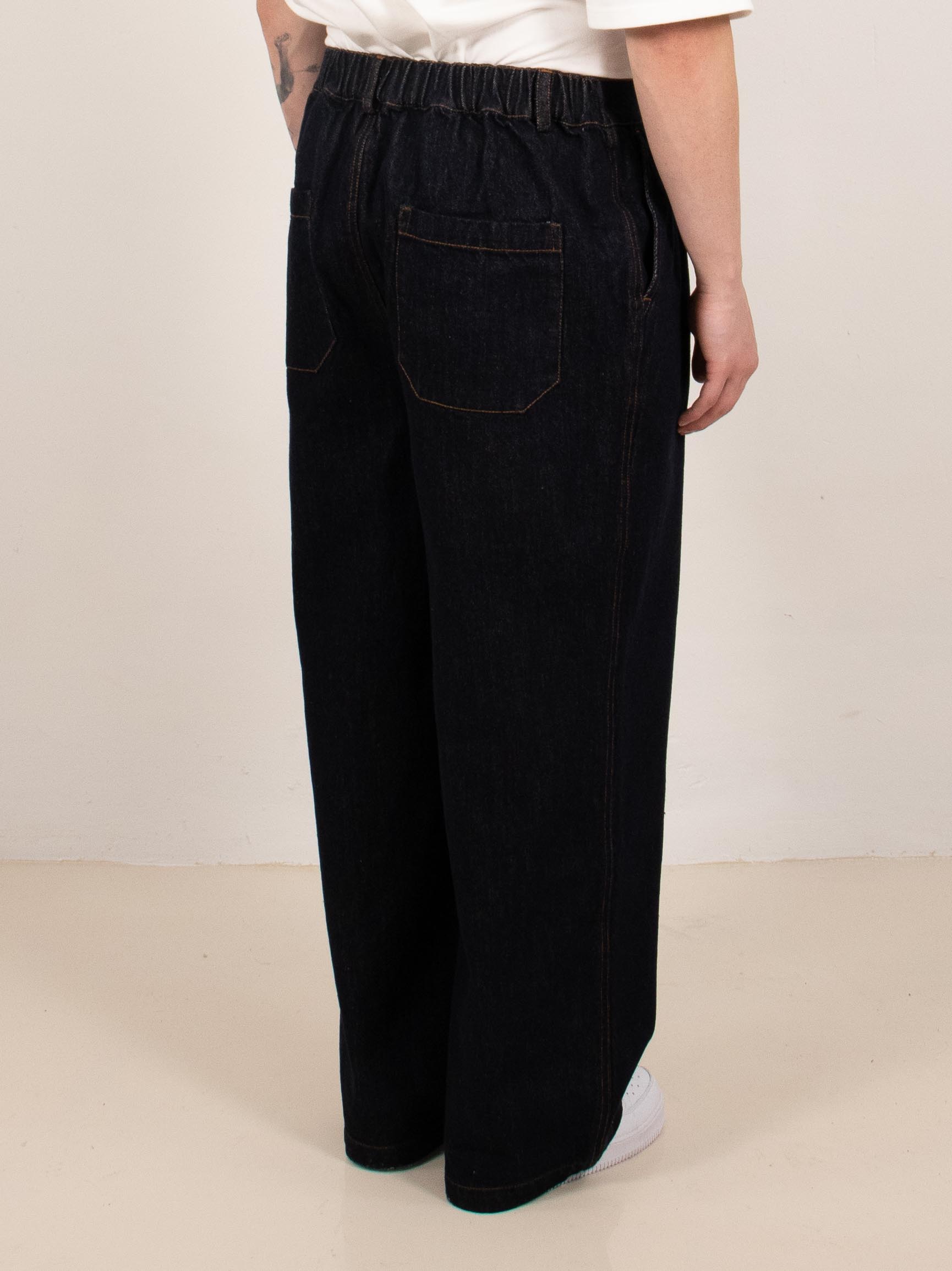 Indigo Pleated Wide-Leg Denim Trousers