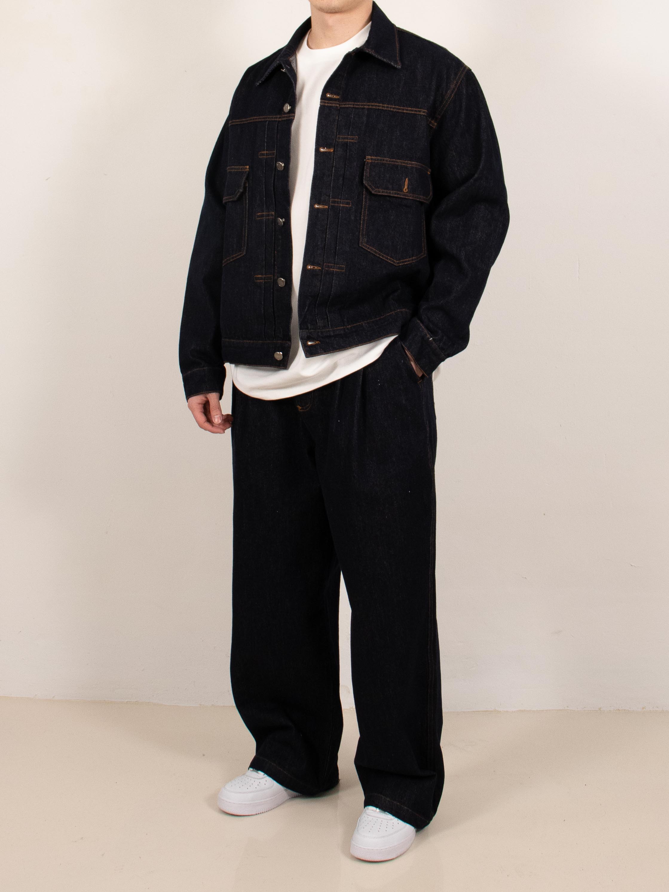 Indigo Pleated Denim Jacket