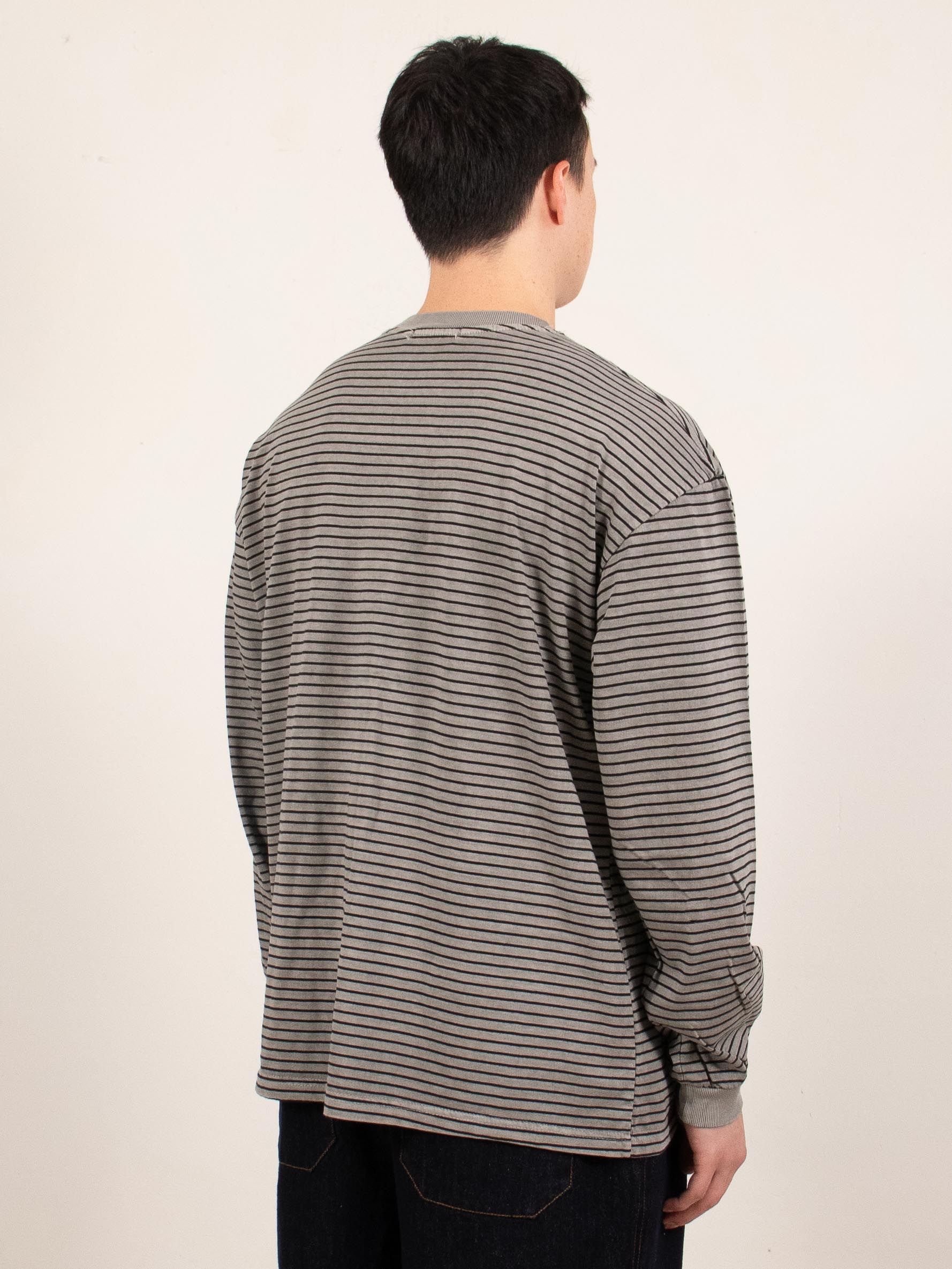 Gray Pigment Dyed Stripe Long Sleeve