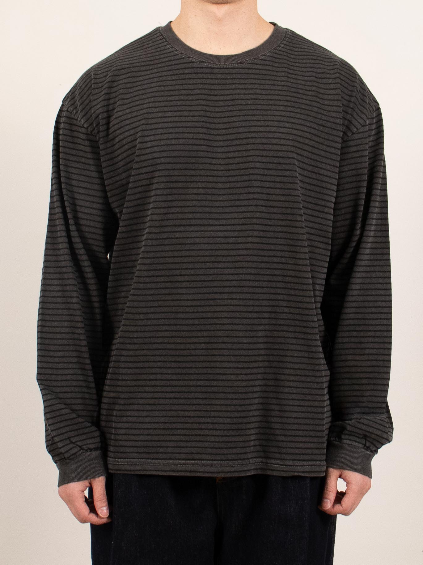 Charcoal Pigment Dyed Stripe Long Sleeve