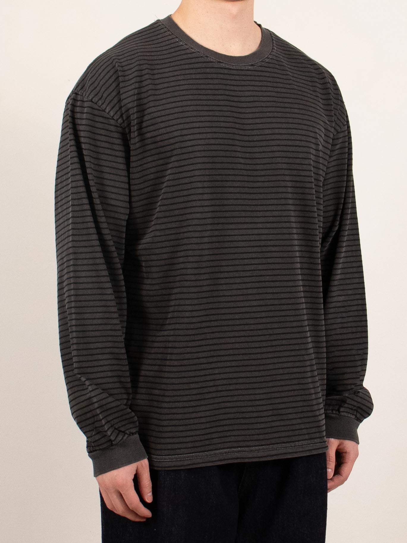 Charcoal Pigment Dyed Stripe Long Sleeve