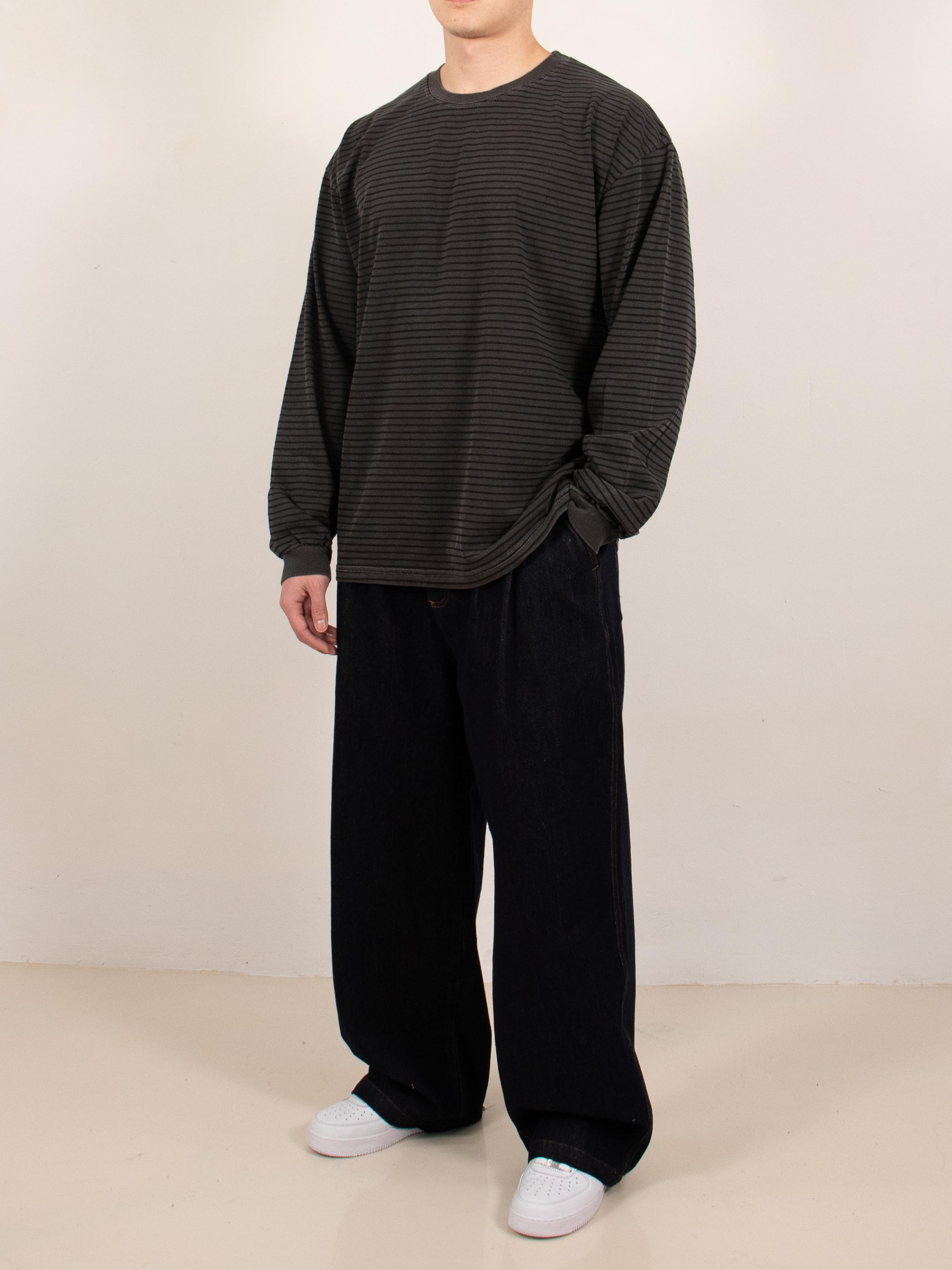 Charcoal Pigment Dyed Stripe Long Sleeve