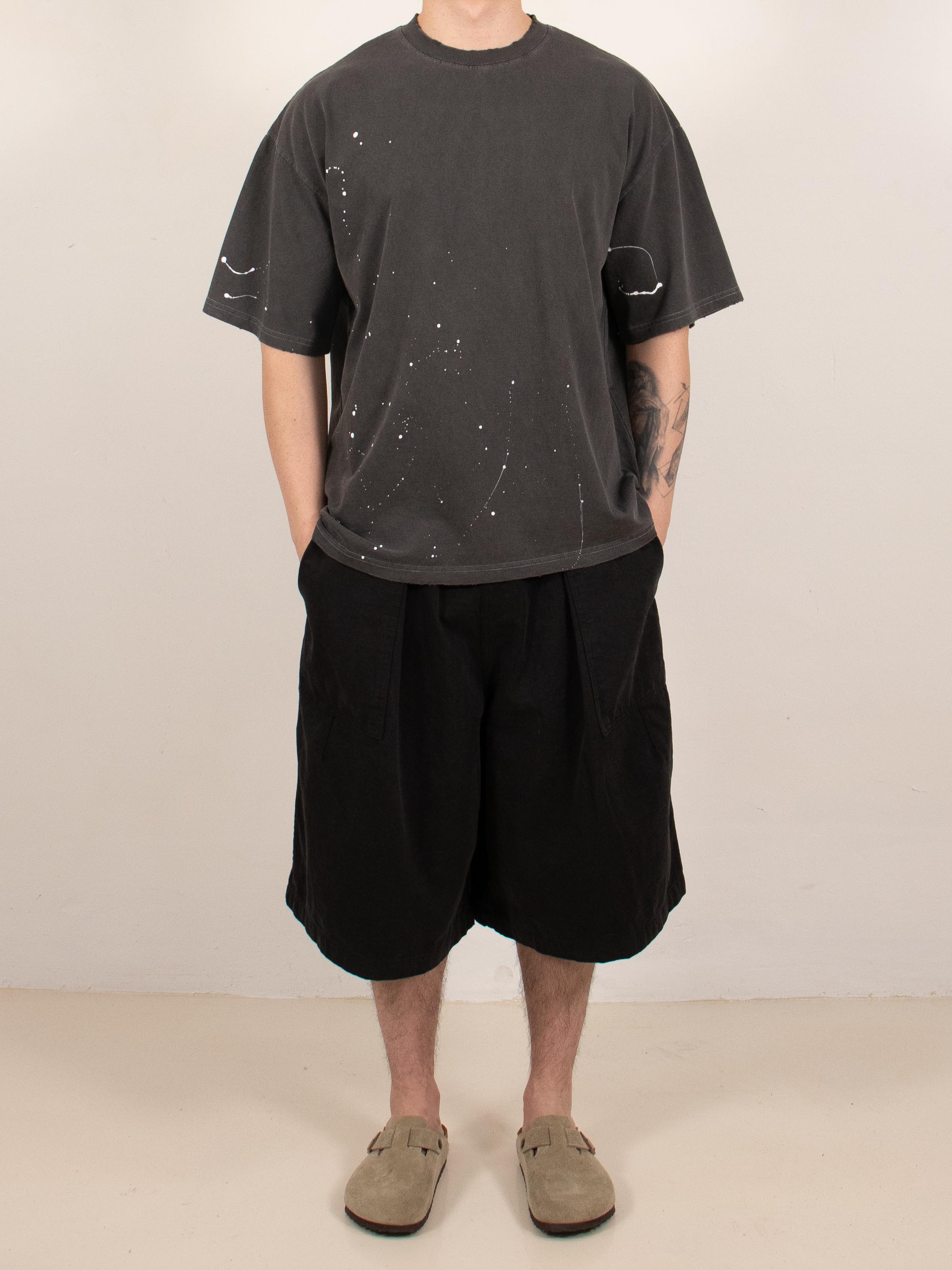 Charcoal Distressed Paint-Splatter T-Shirt