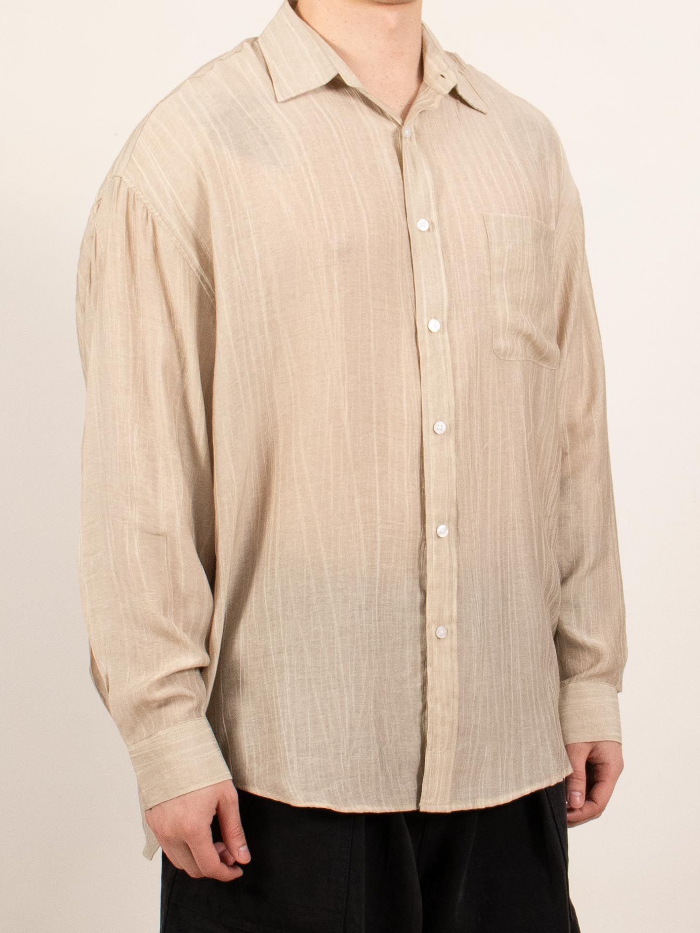 Beige Lightweight Sheer Long-Sleeve Shirt