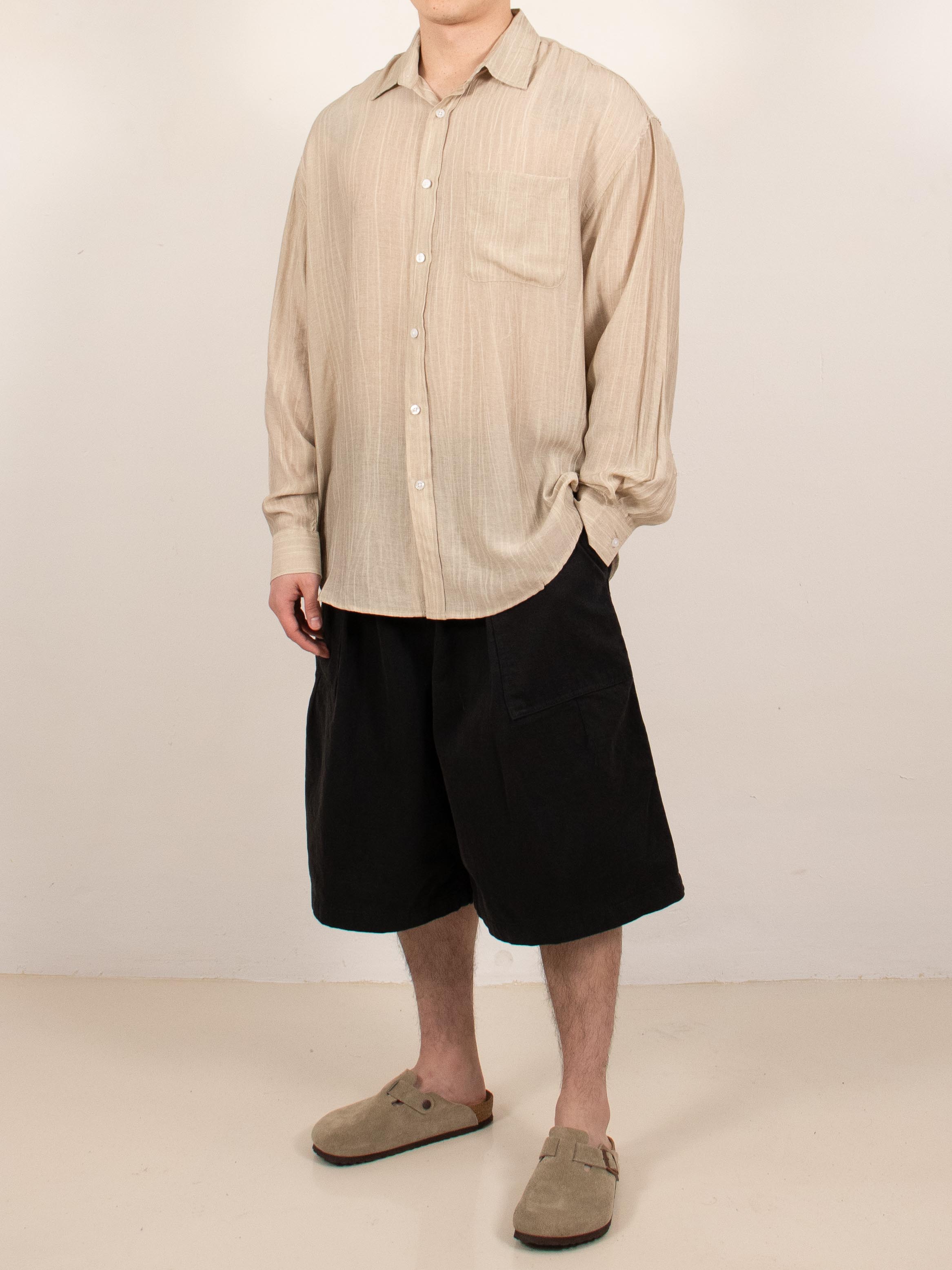 Beige Lightweight Sheer Long-Sleeve Shirt