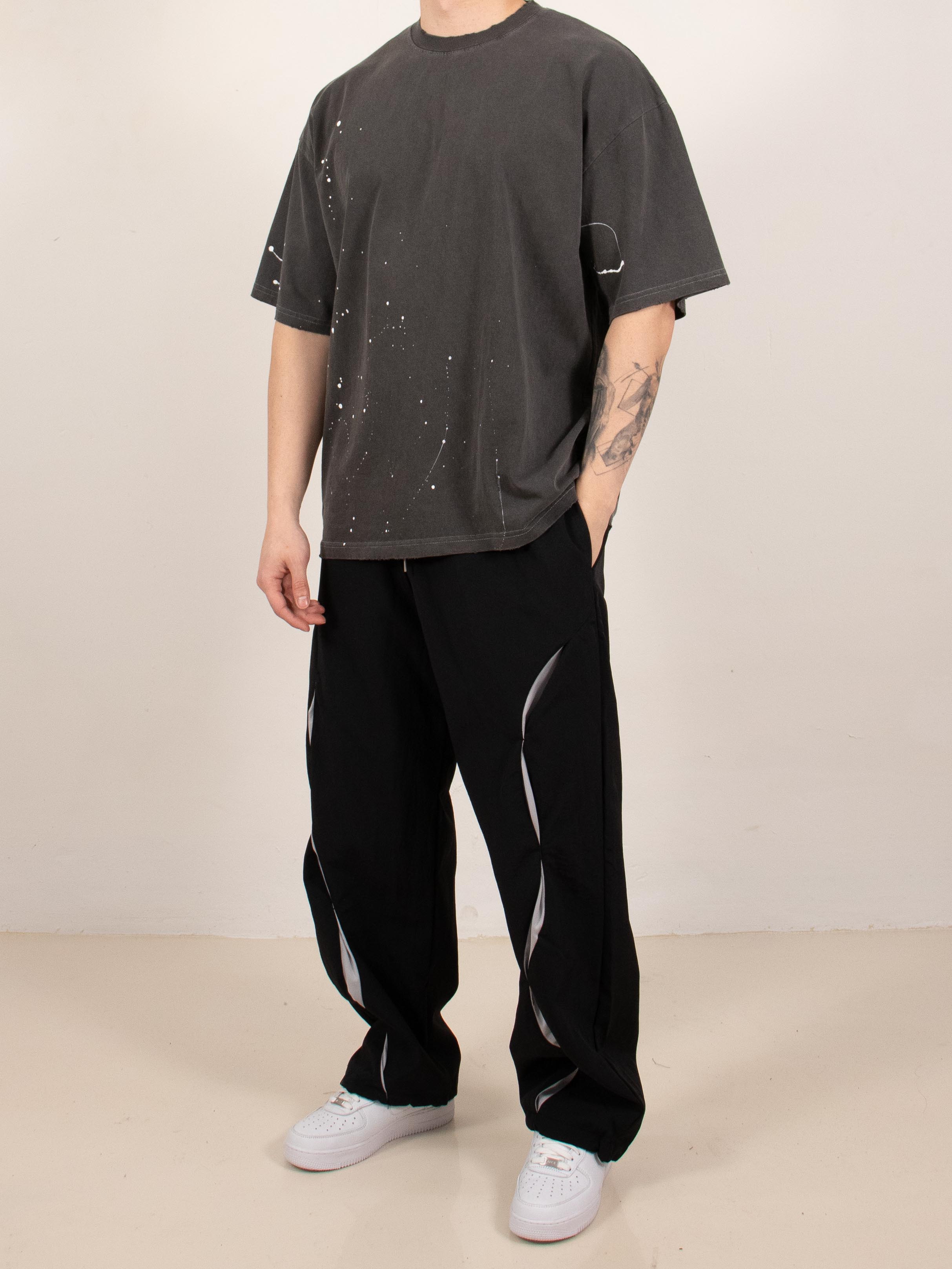 Black Contrast Panel Tech Pants