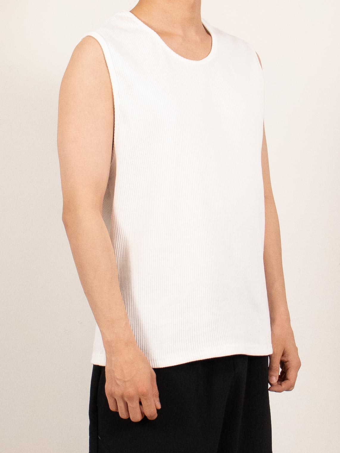 White Ribbed Sleeveless Cotton Tank