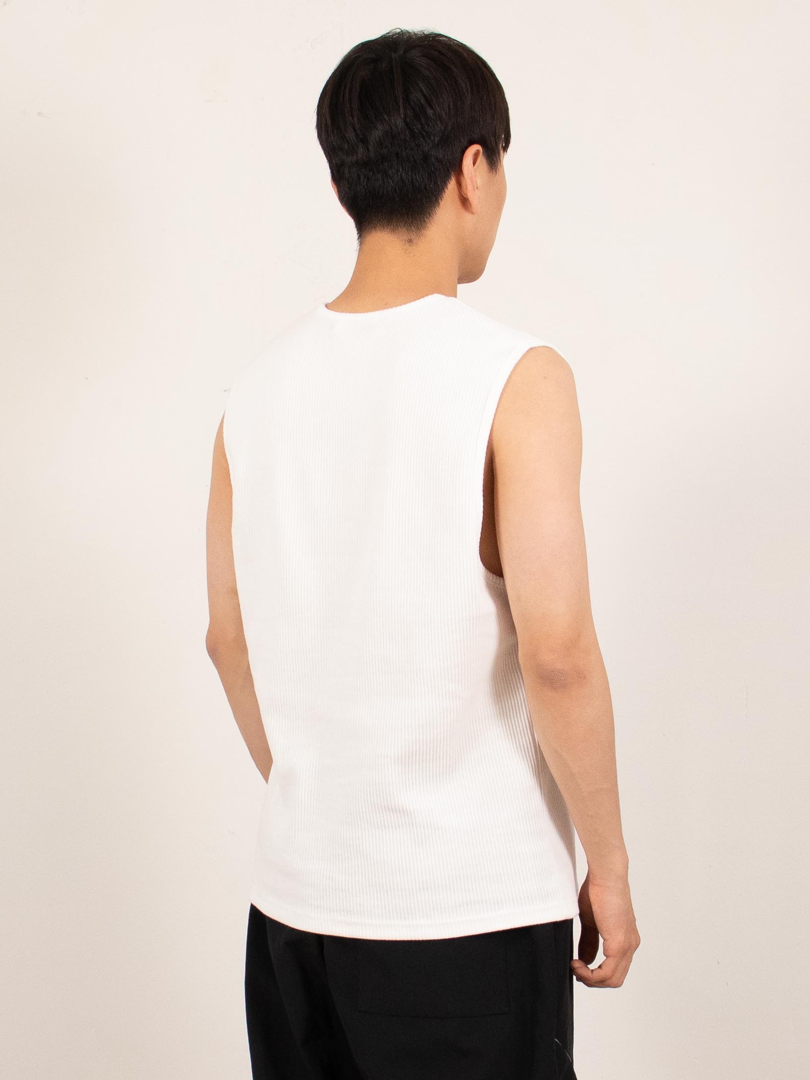 White Ribbed Sleeveless Cotton Tank