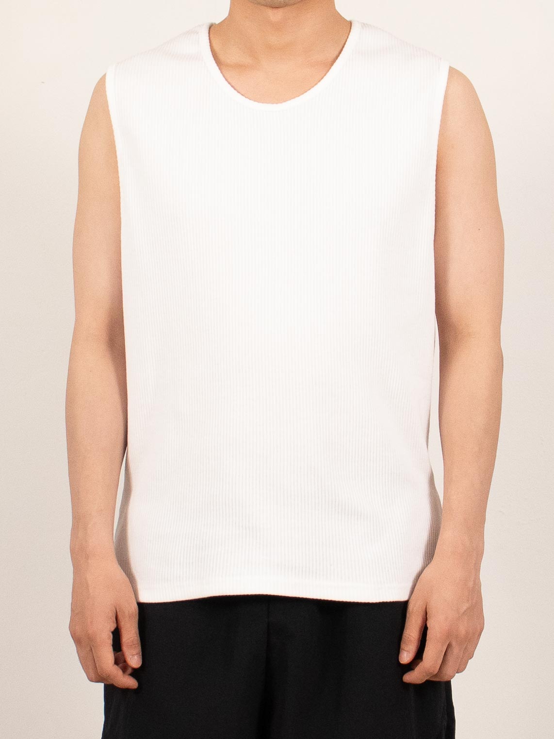 White Ribbed Sleeveless Cotton Tank
