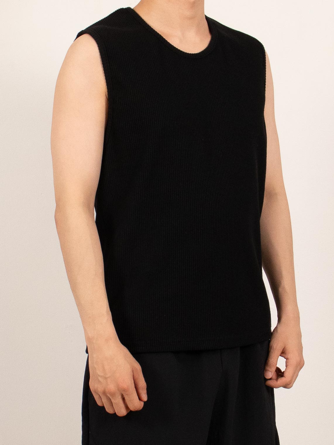 Black Ribbed Sleeveless Cotton Tank