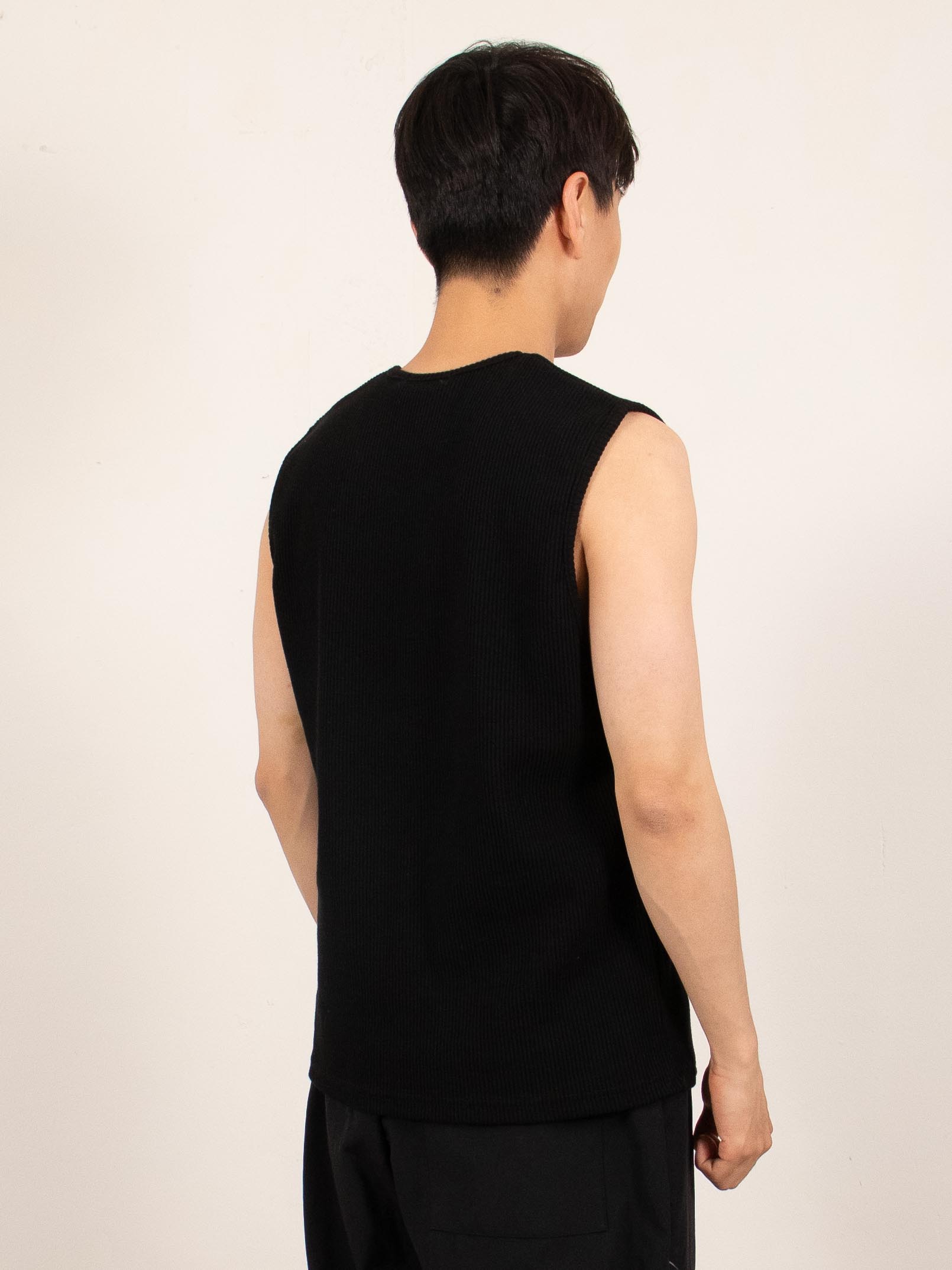 Black Ribbed Sleeveless Cotton Tank