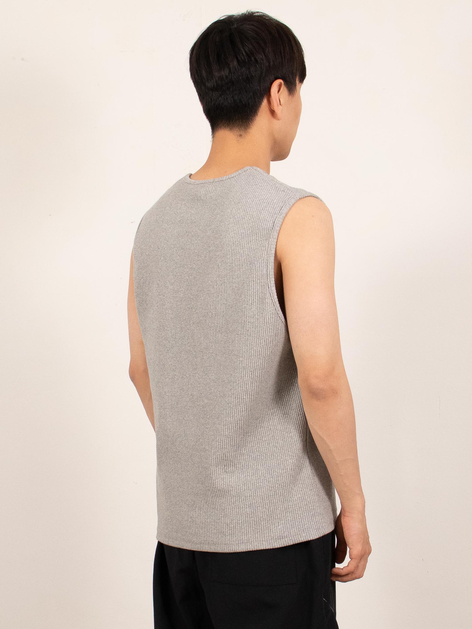 Gray Ribbed Sleeveless Cotton Tank